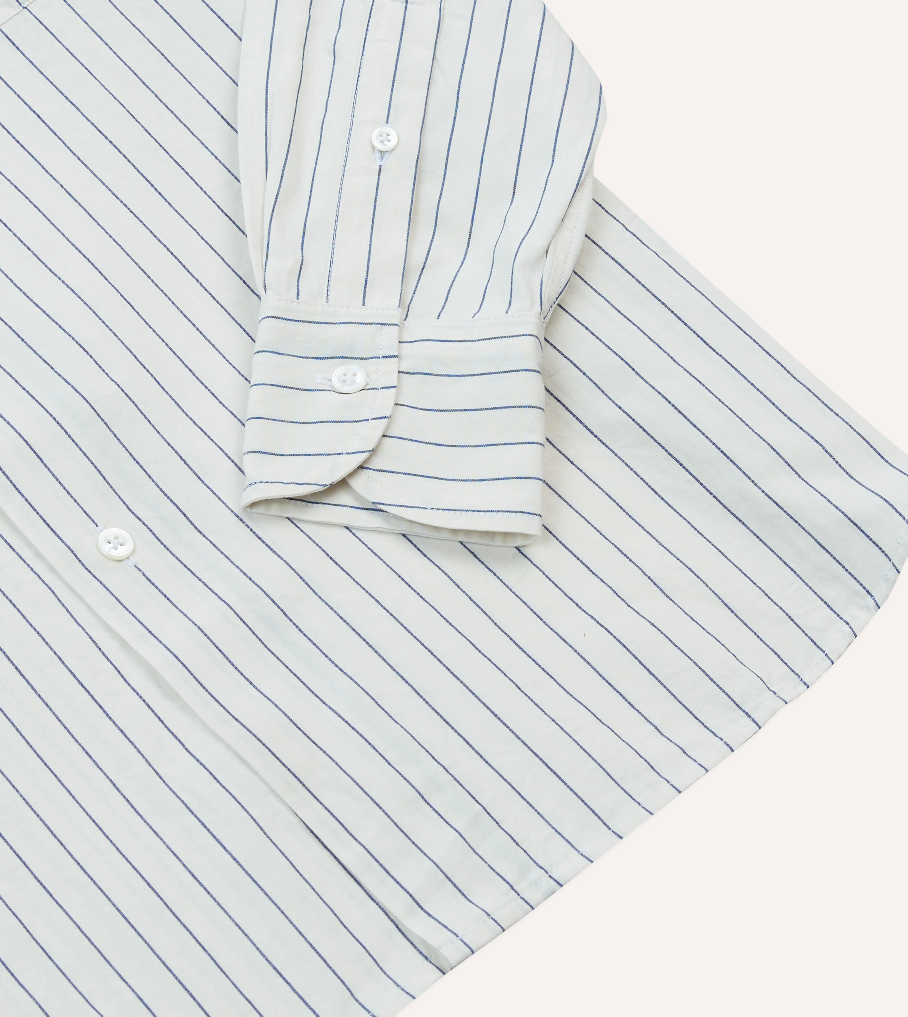 Navy Pencil Stripe Selvedge Cotton Long Point Collar Shirt - Image 5