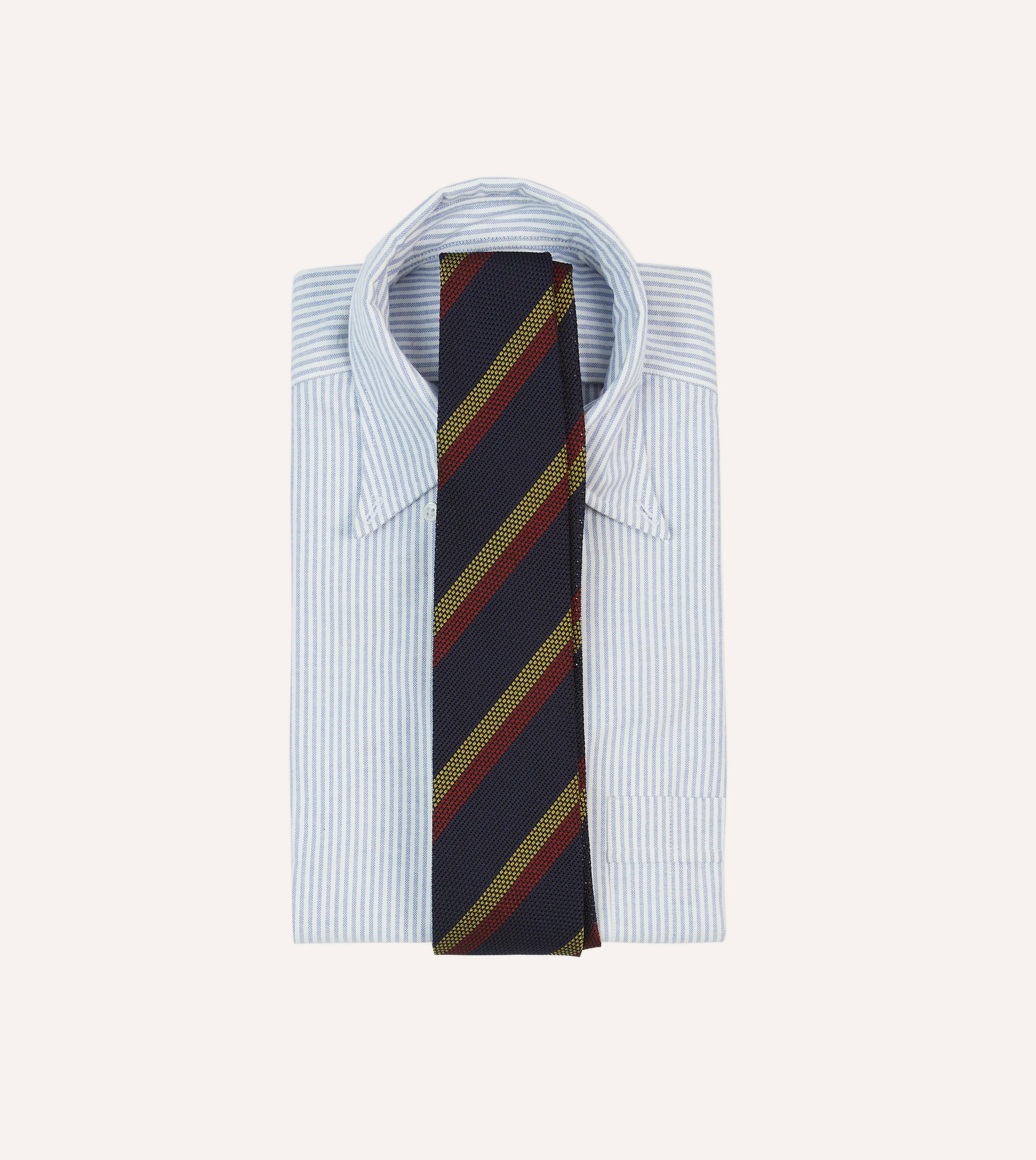 Navy, Red and Gold Double Stripe Hand Rolled Silk Grenadine Tie - Image 2