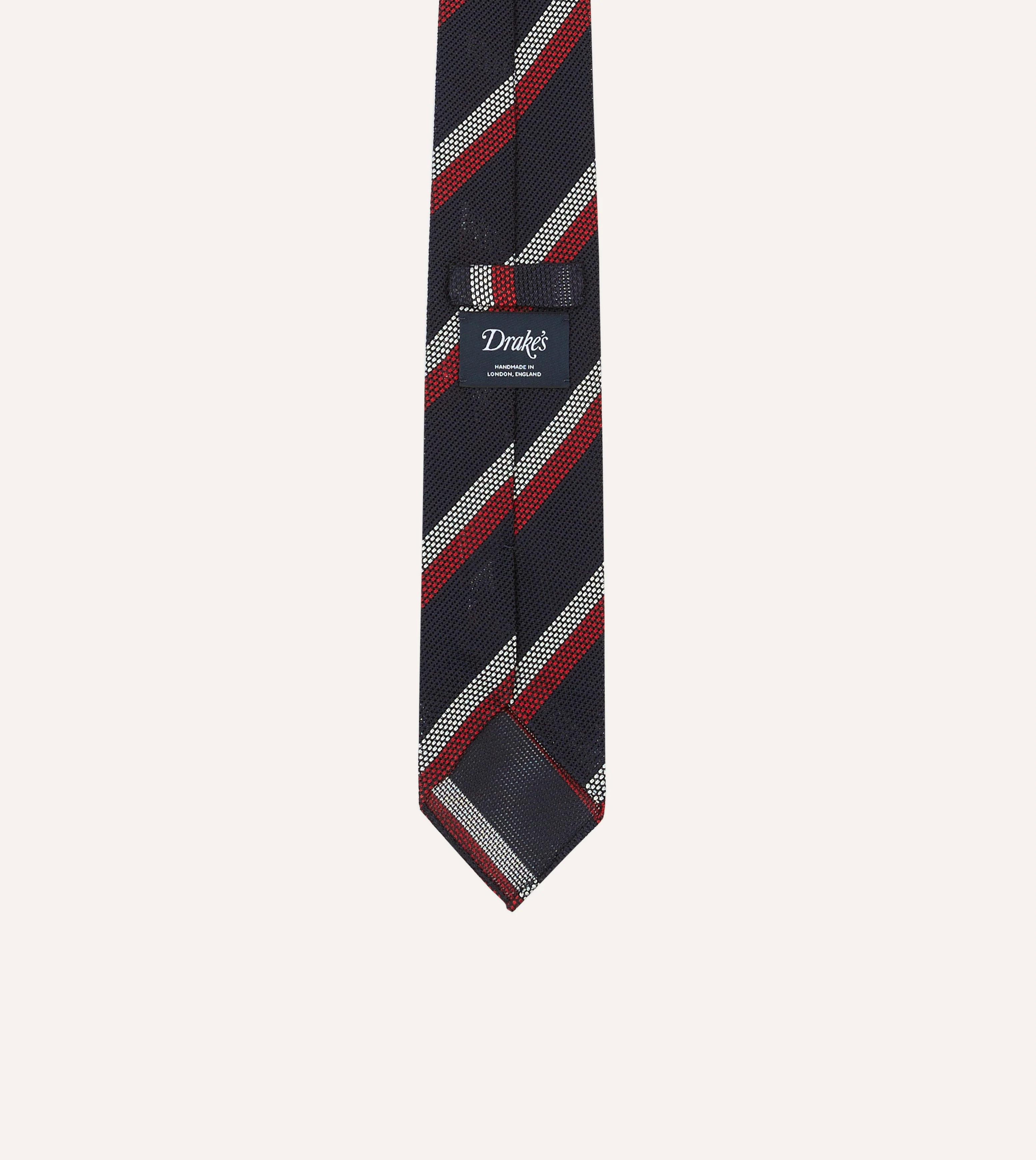 Navy, Red and White Double Stripe Hand Rolled Silk Grenadine Tie - Image 4