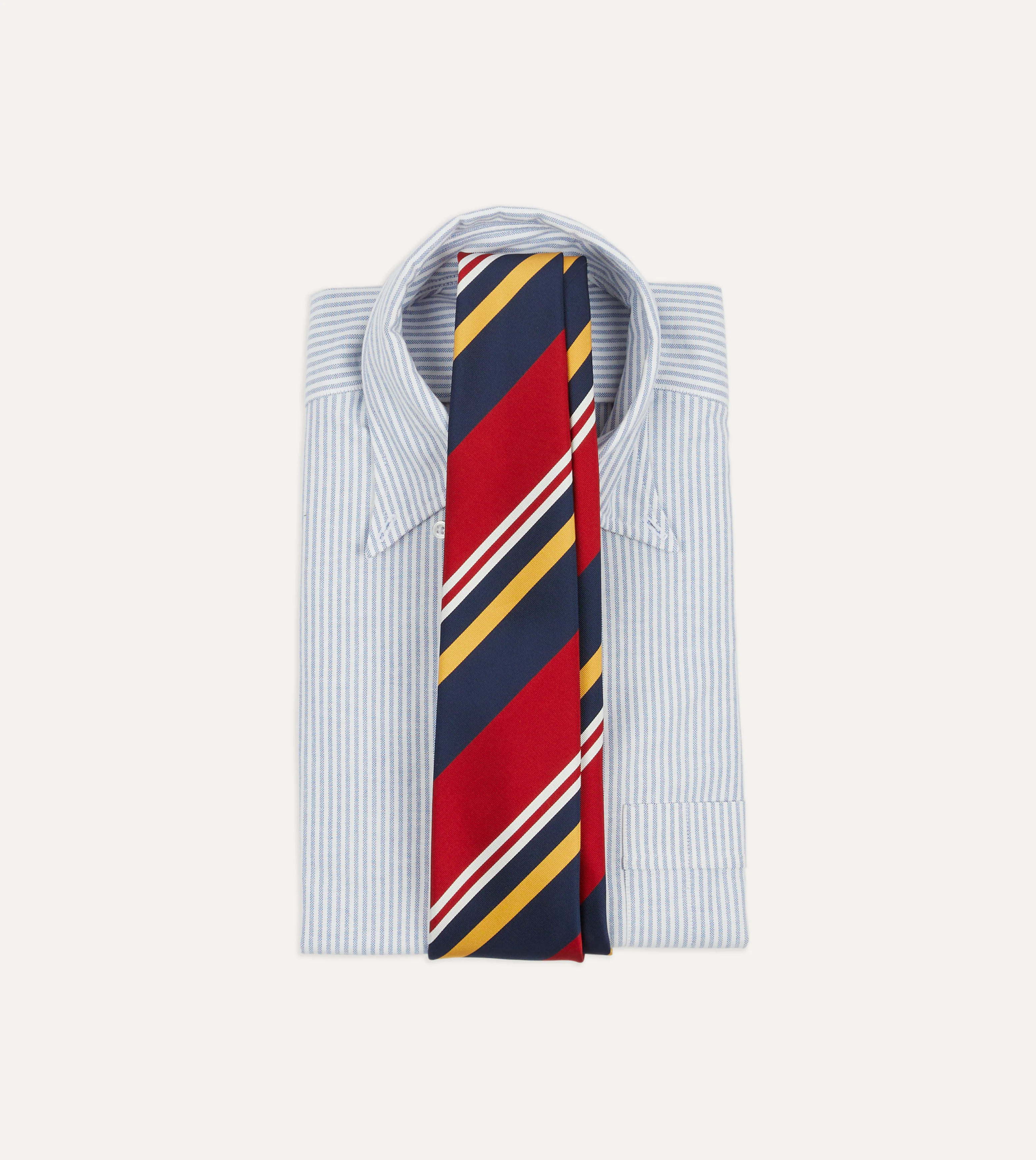 Navy, Red and Yellow Baiadera Stripe Mogador Tipped Tie - Image 2