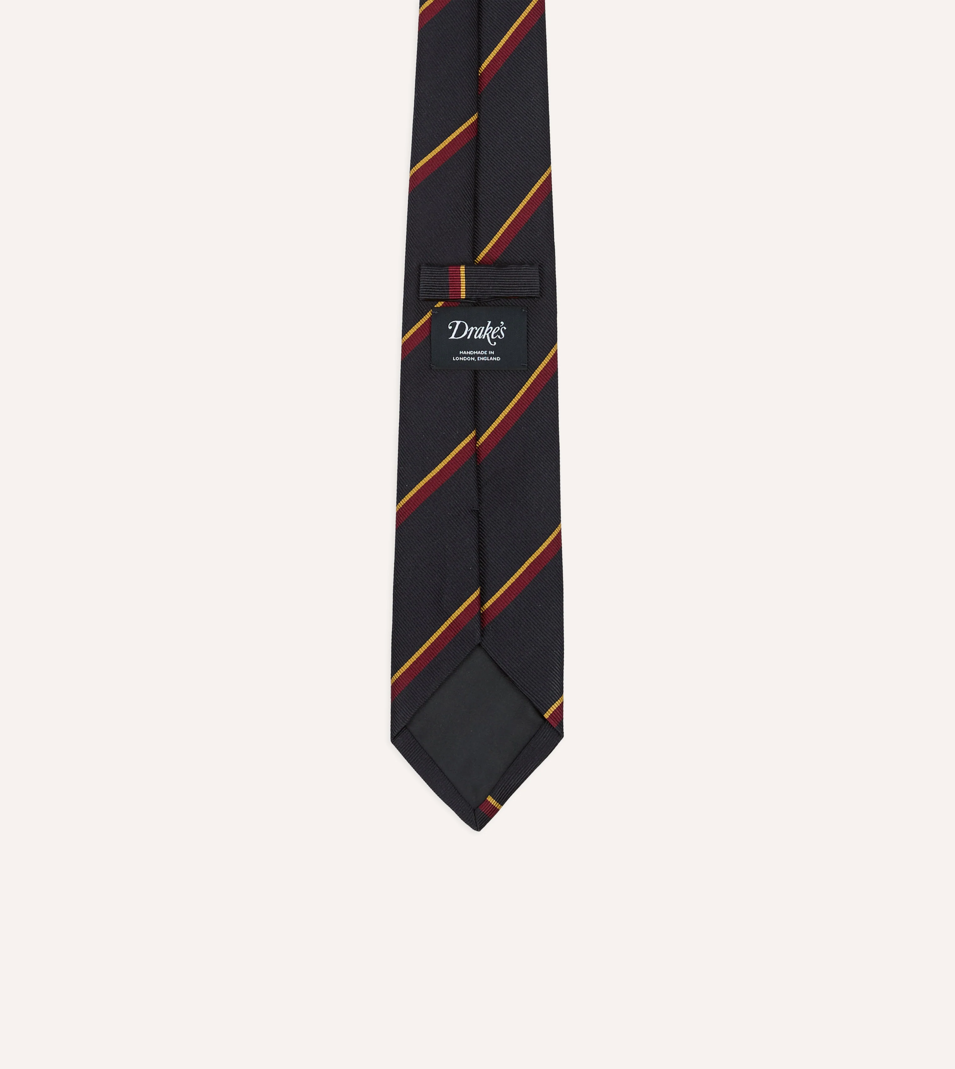 Navy, Red and Yellow Regimental Stripe Repp Silk Tipped Tie - Image 4