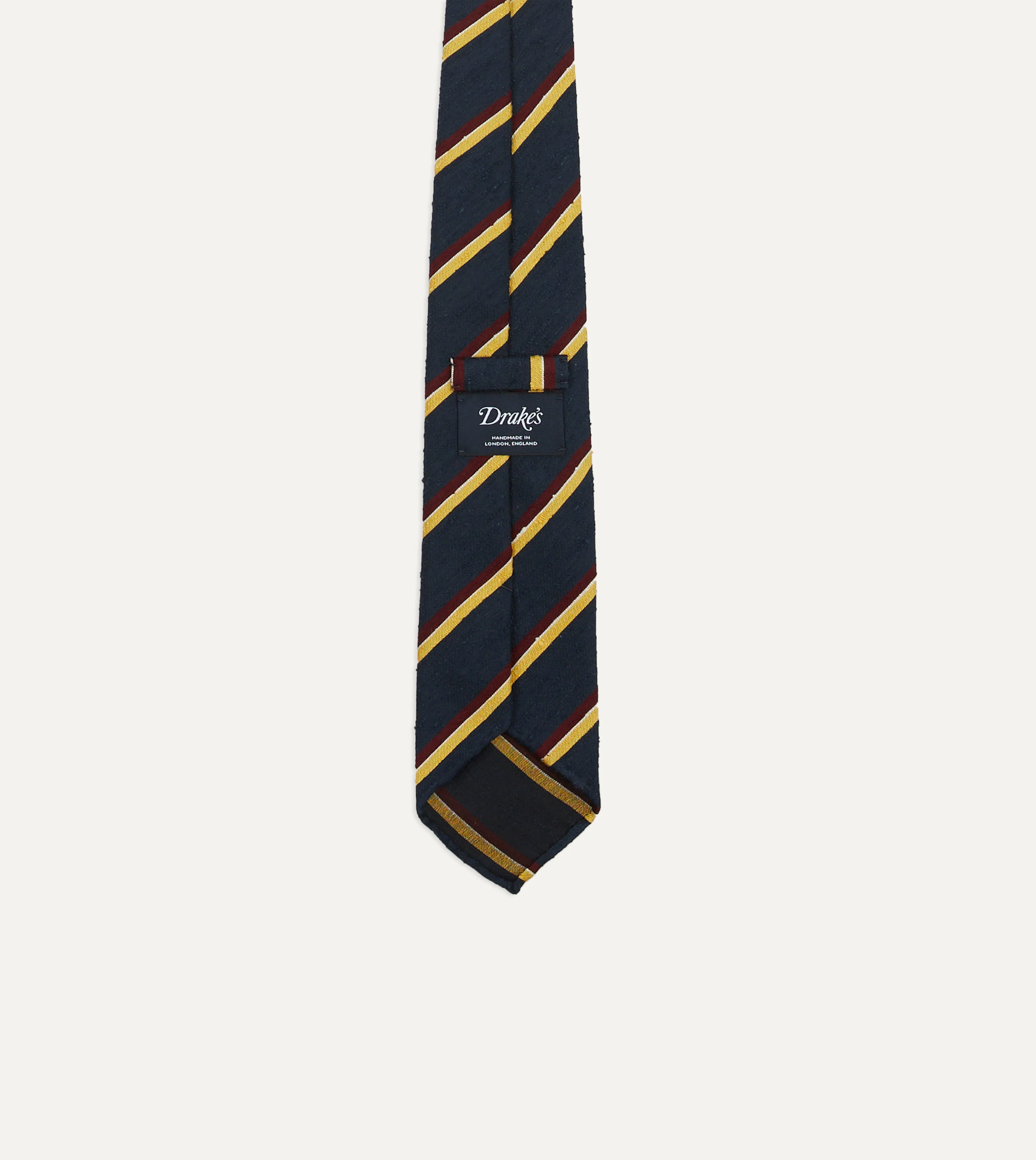 Navy, Red and Yellow Stripe Shantung Silk Tie - Image 3