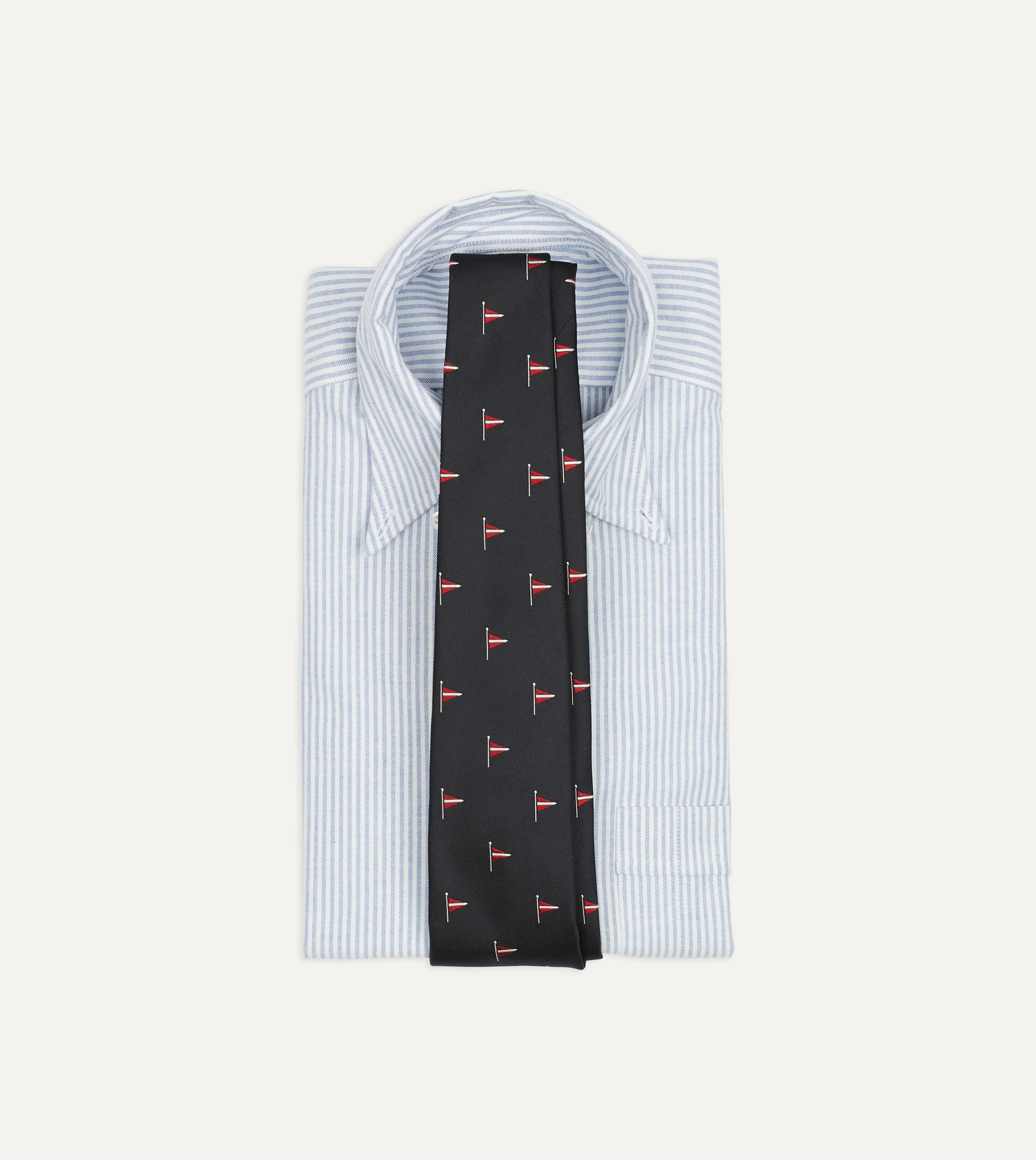 Navy Red Pennant Motif Silk Tipped Tie - Image 2