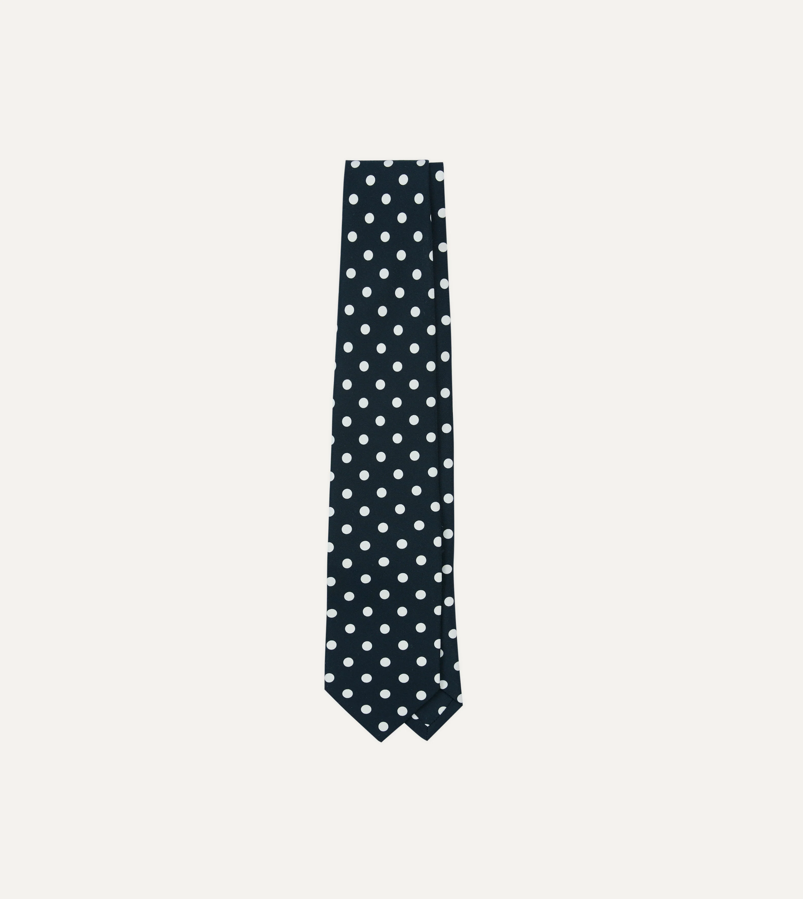 Navy Small Spot Crepe de Chine Silk Self-Tipped Tie - Image 3