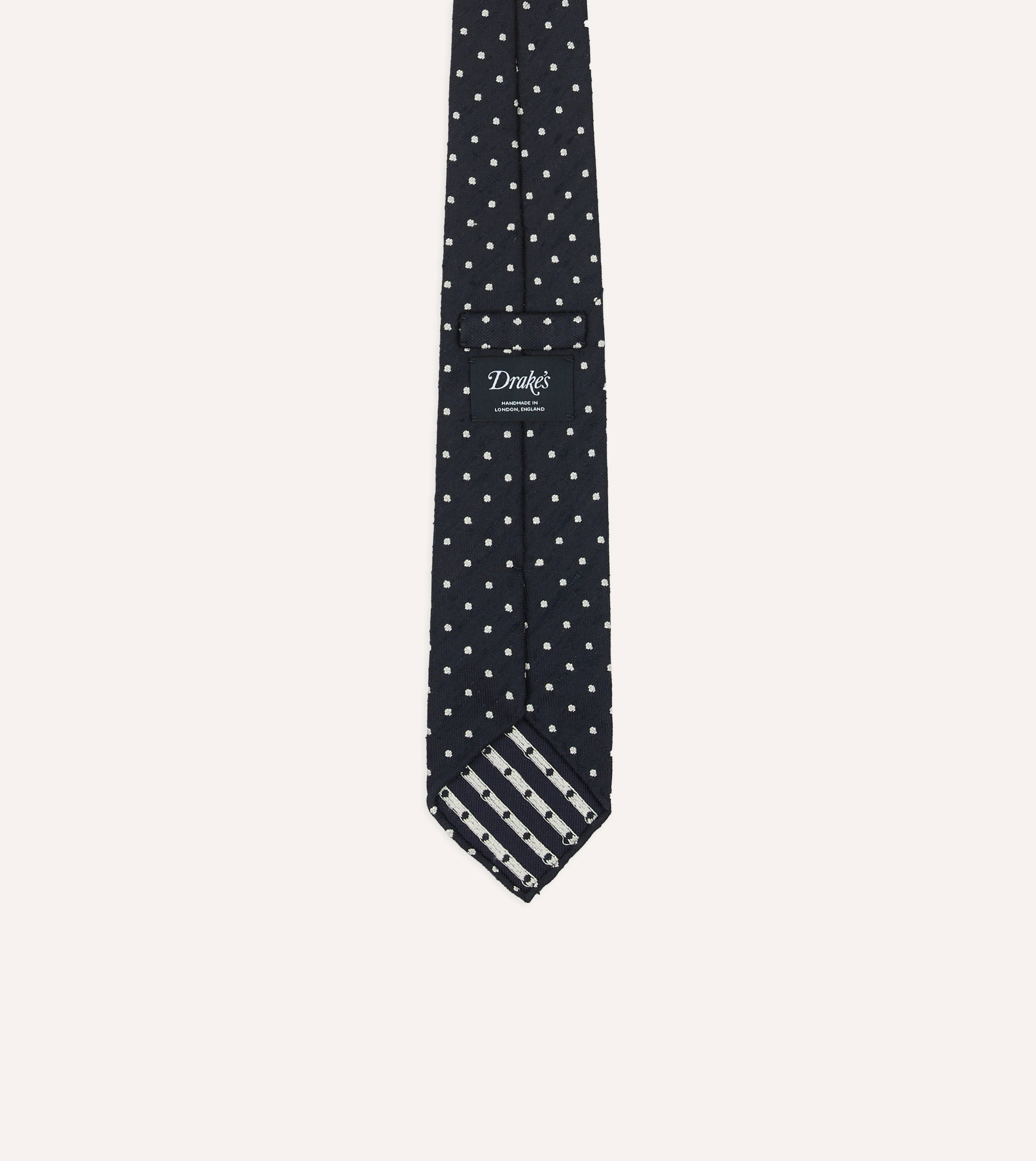 Navy Spots Shantung Silk Hand-Rolled Tie - Image 4