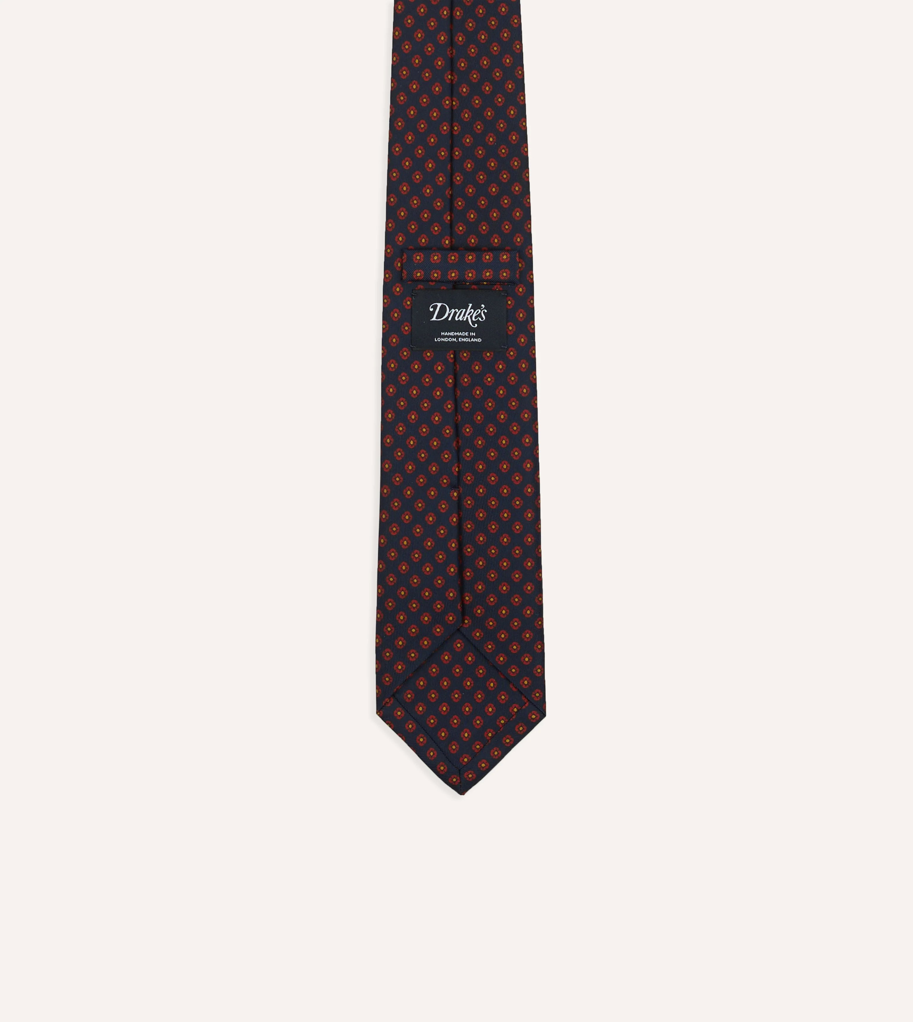 Navy Square Flower Print Silk Self-Tipped Tie - Image 4