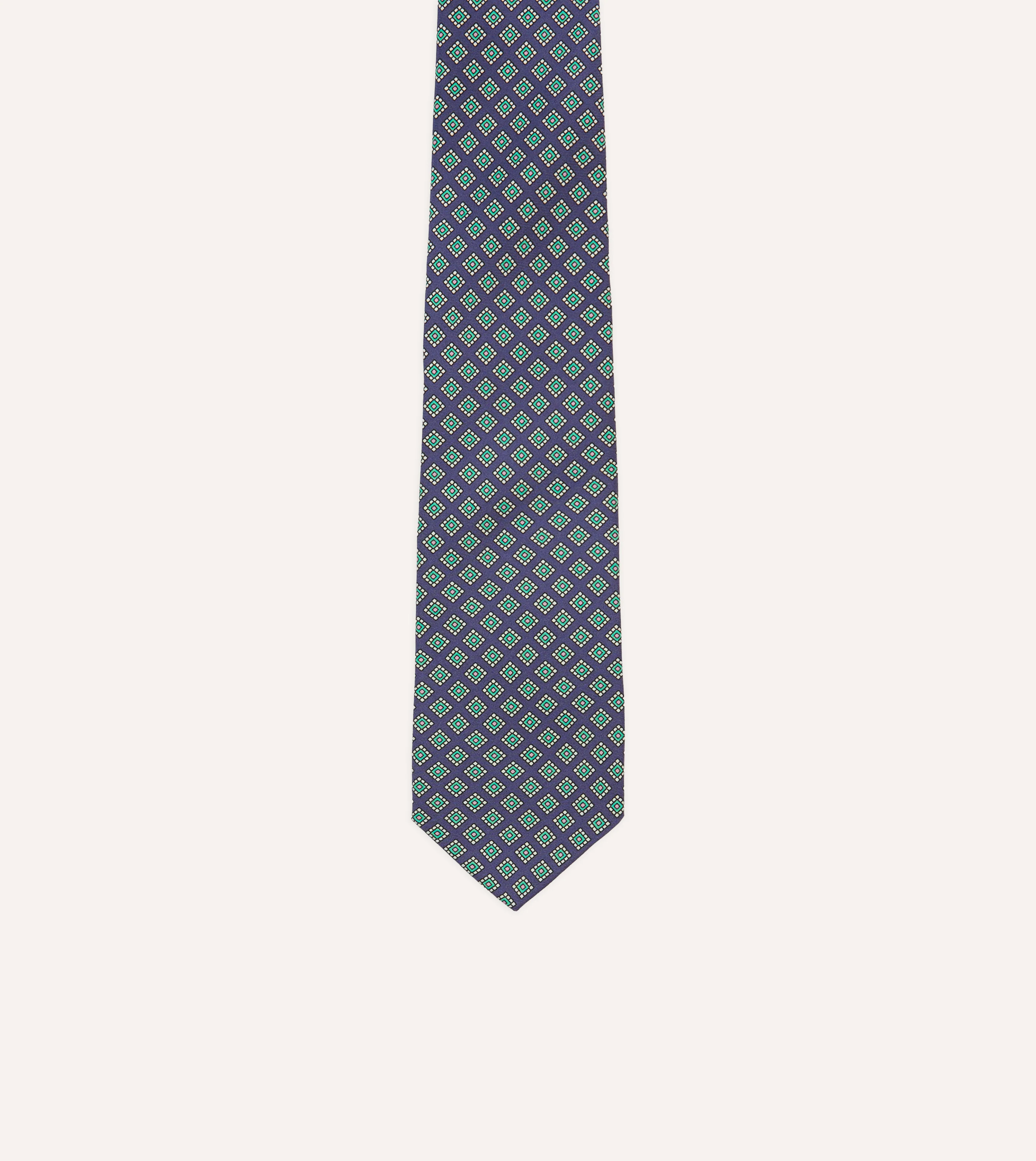 Navy Square Medallion Self-Tipped Silk Tie - Image 3