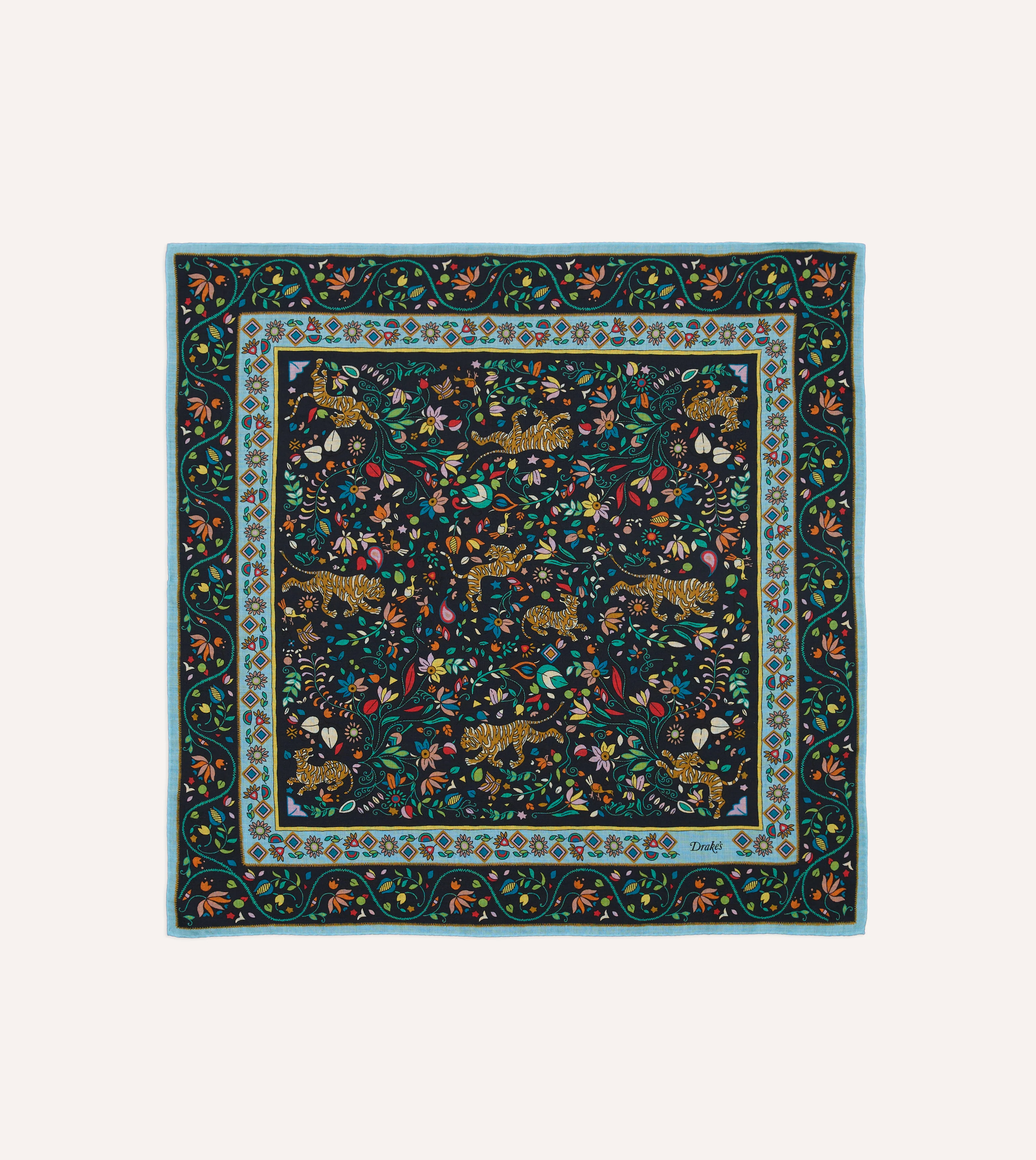 Navy Tiger Garden Print Wool-Silk Bandana - Image 2