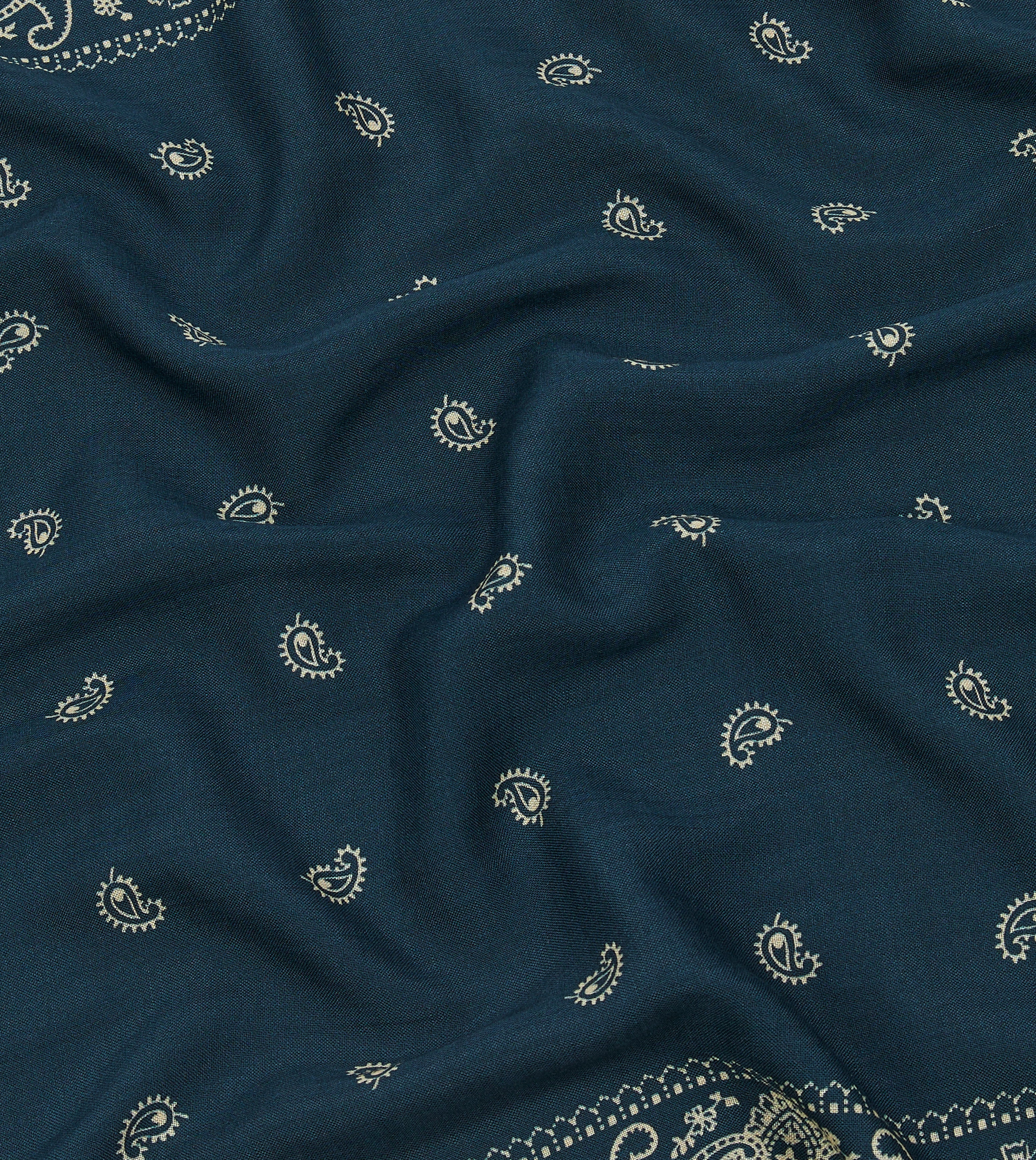 Navy Trad Paisley Print Wool-Silk Bandana - Image 2
