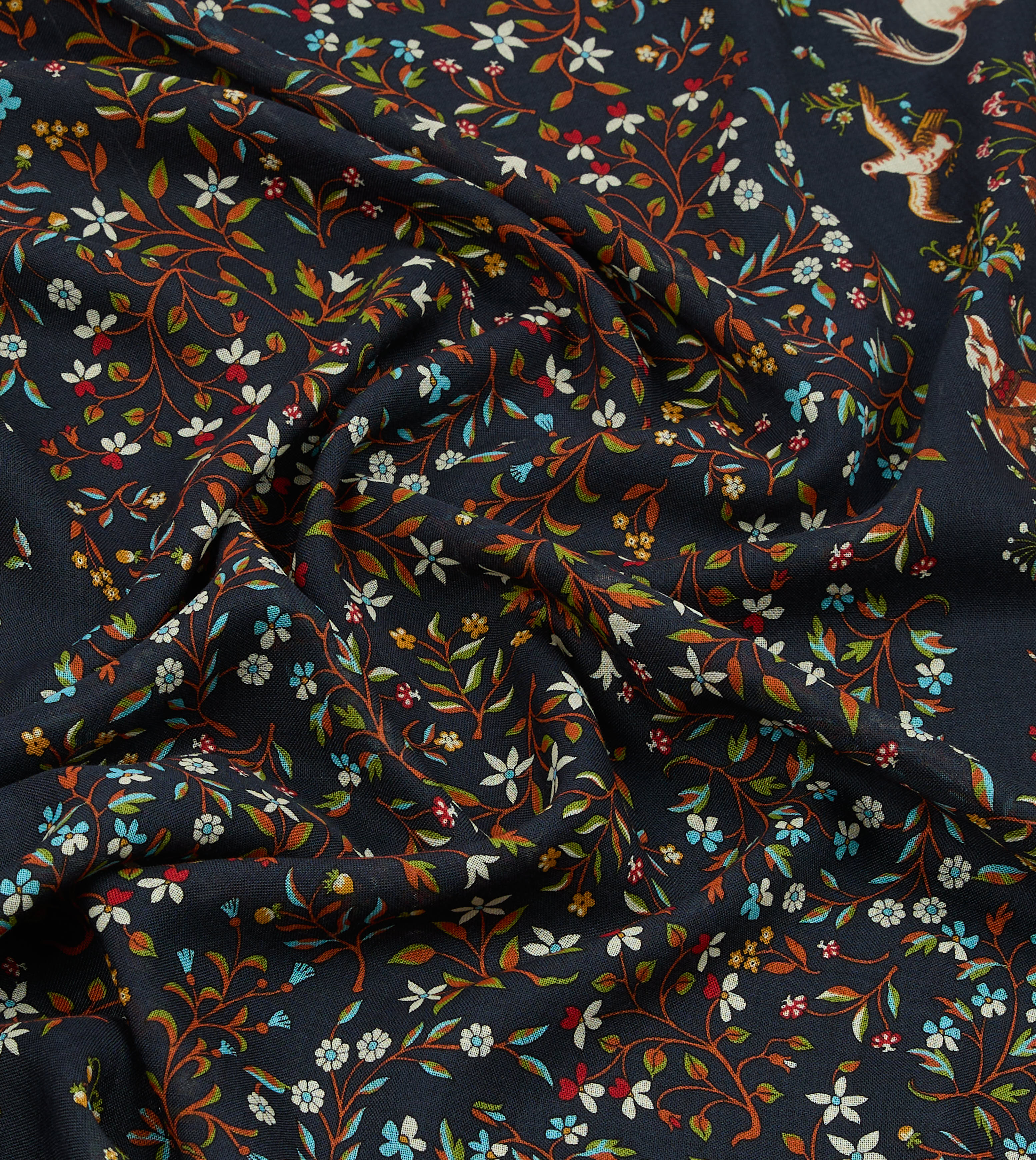 Navy Unicorn Garden Print Tubular Wool-Silk Scarf - Image 3