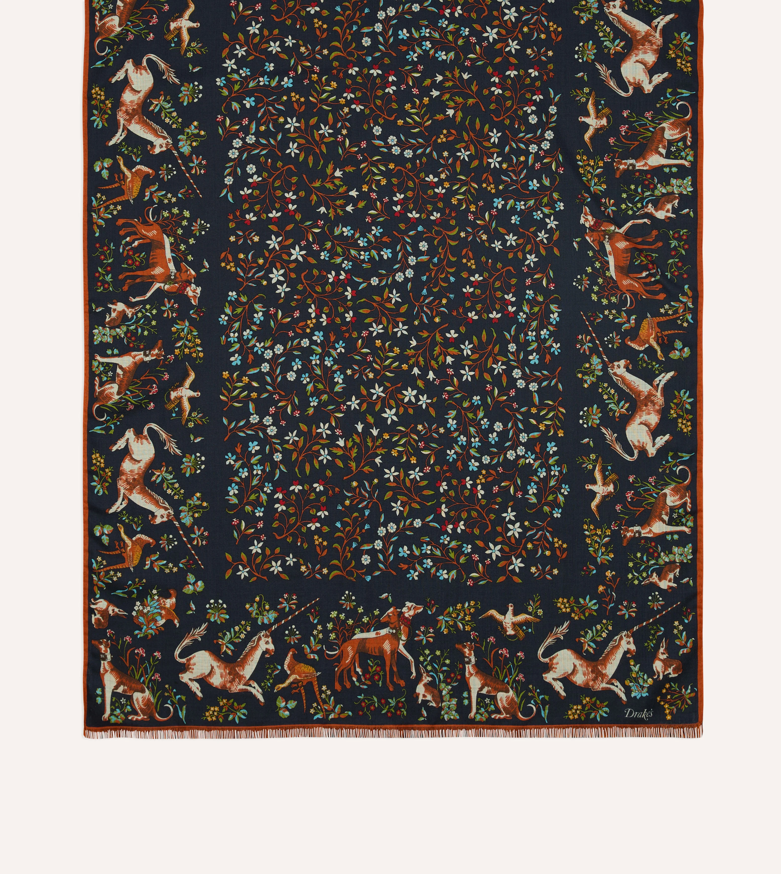Navy Unicorn Garden Print Tubular Wool-Silk Scarf - Image 5