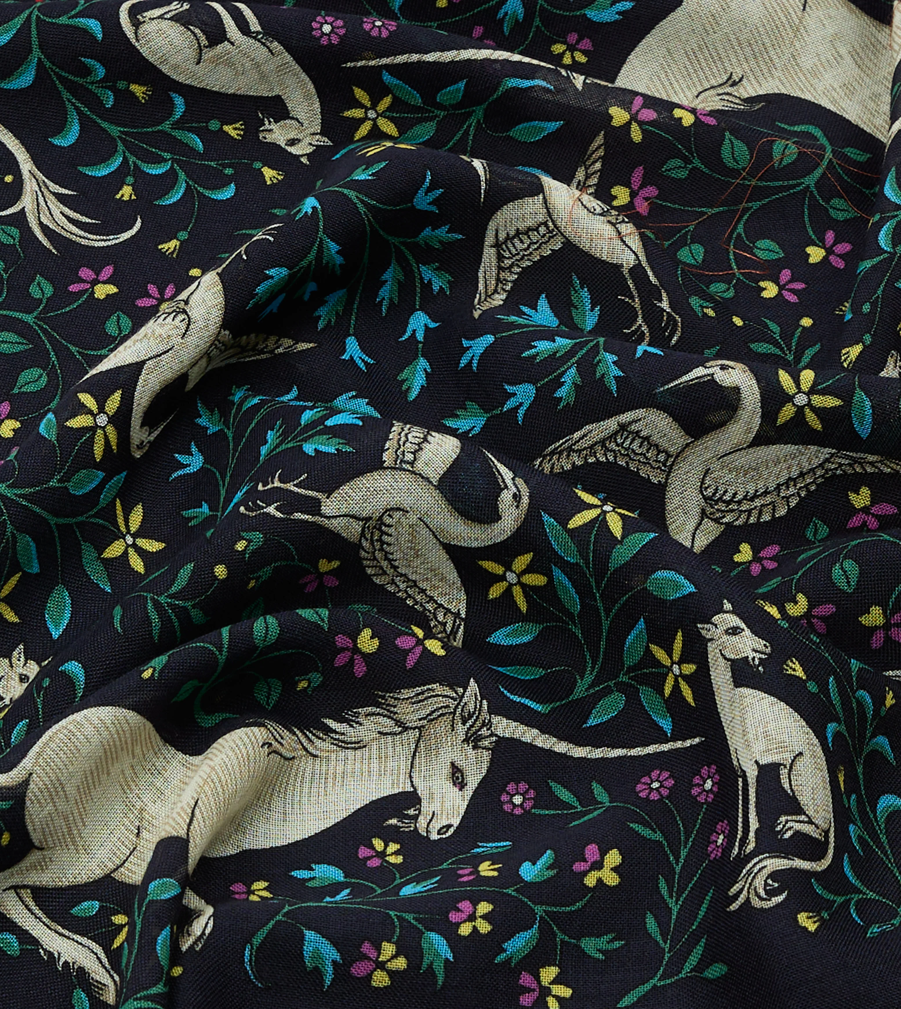 Navy Unicorn Print Wool-Silk Bandana - Image 2