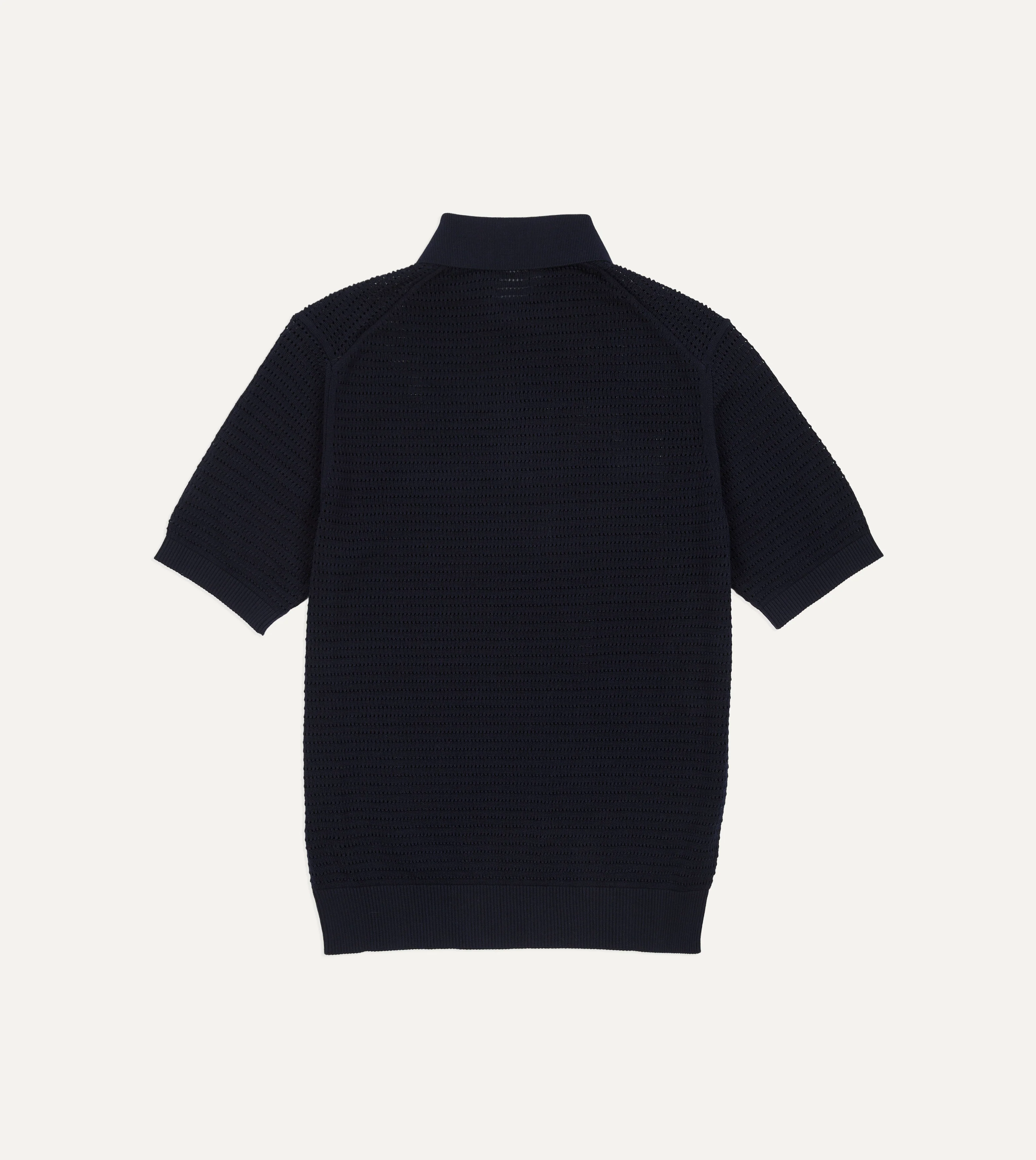 Navy Waffle Knit Cotton Short-Sleeve Polo Shirt - Image 5