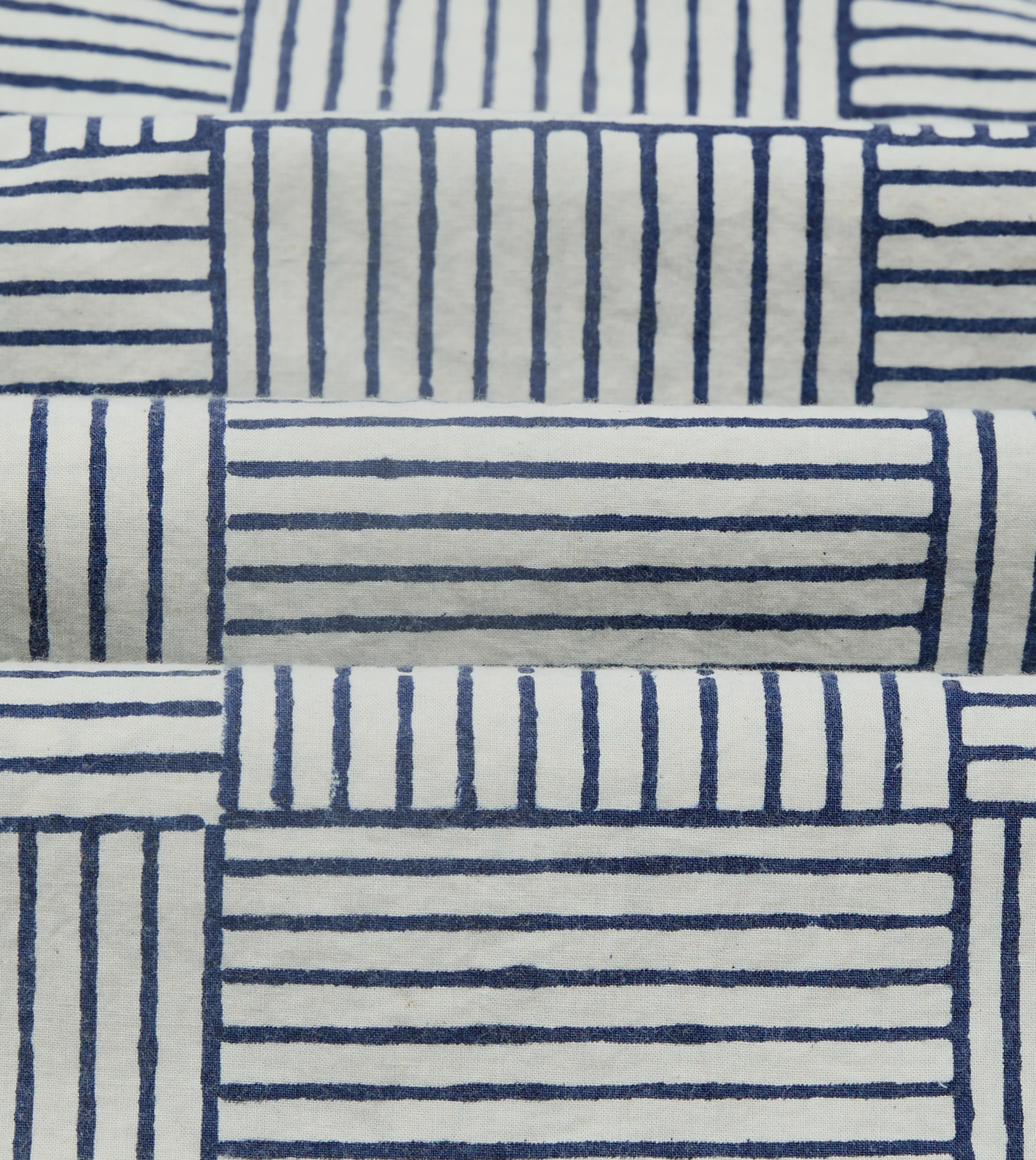 Navy Weave Block Print Cotton Camp Collar Short Sleeve Shirt - Image 3