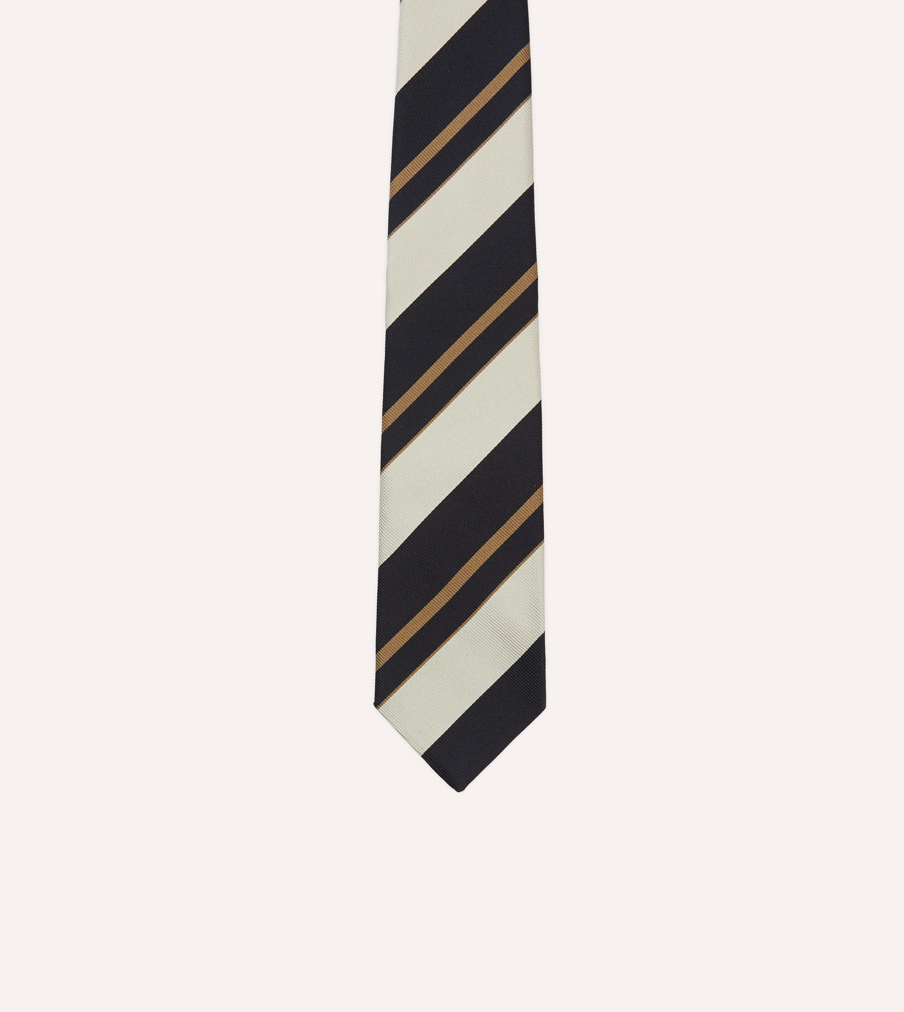 Navy, White and Fawn Stripe Repp Silk Tipped Tie - Image 3