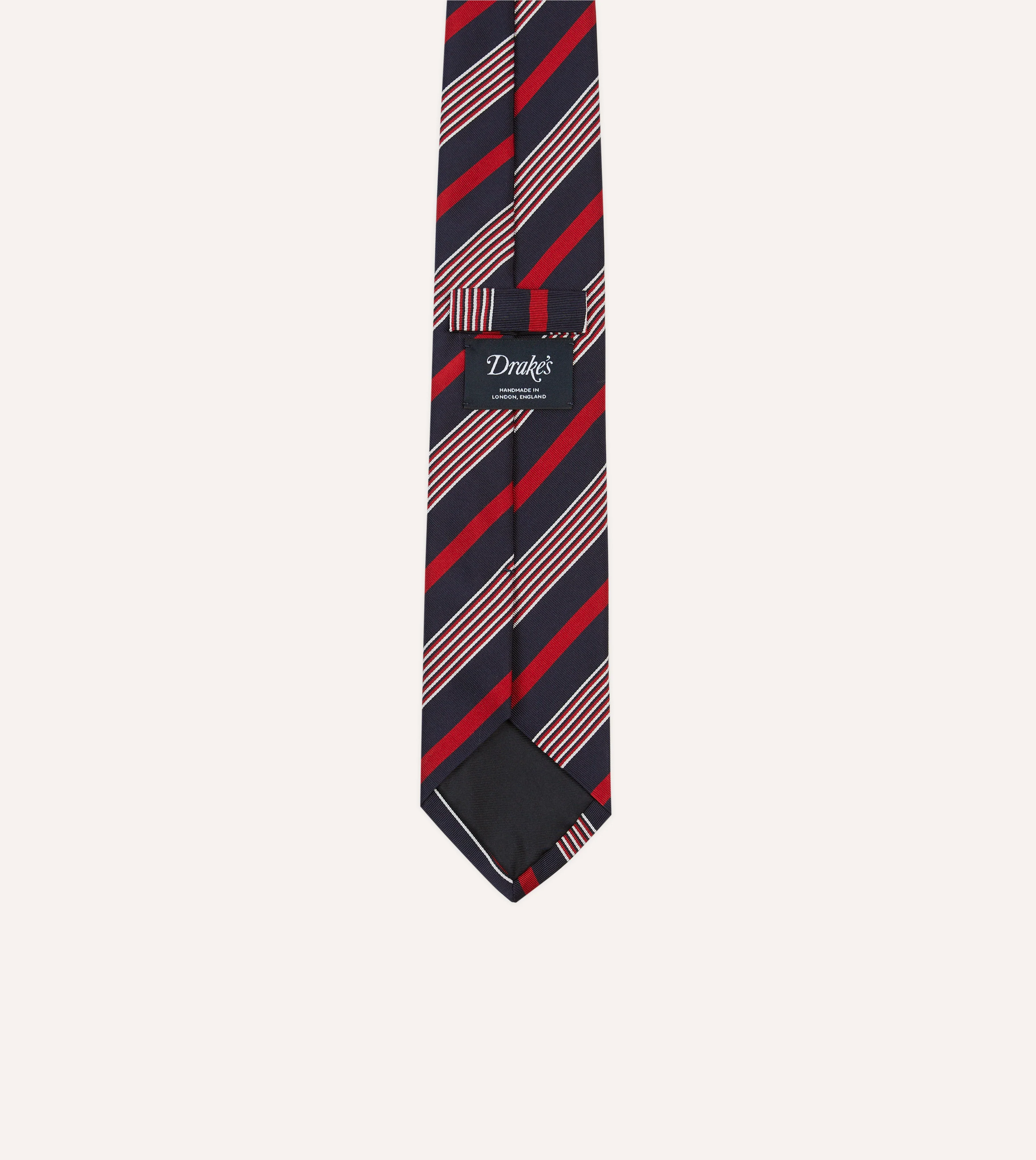 Navy, White and Red Multi Stripe Mogador Silk Tipped Tie - Image 4