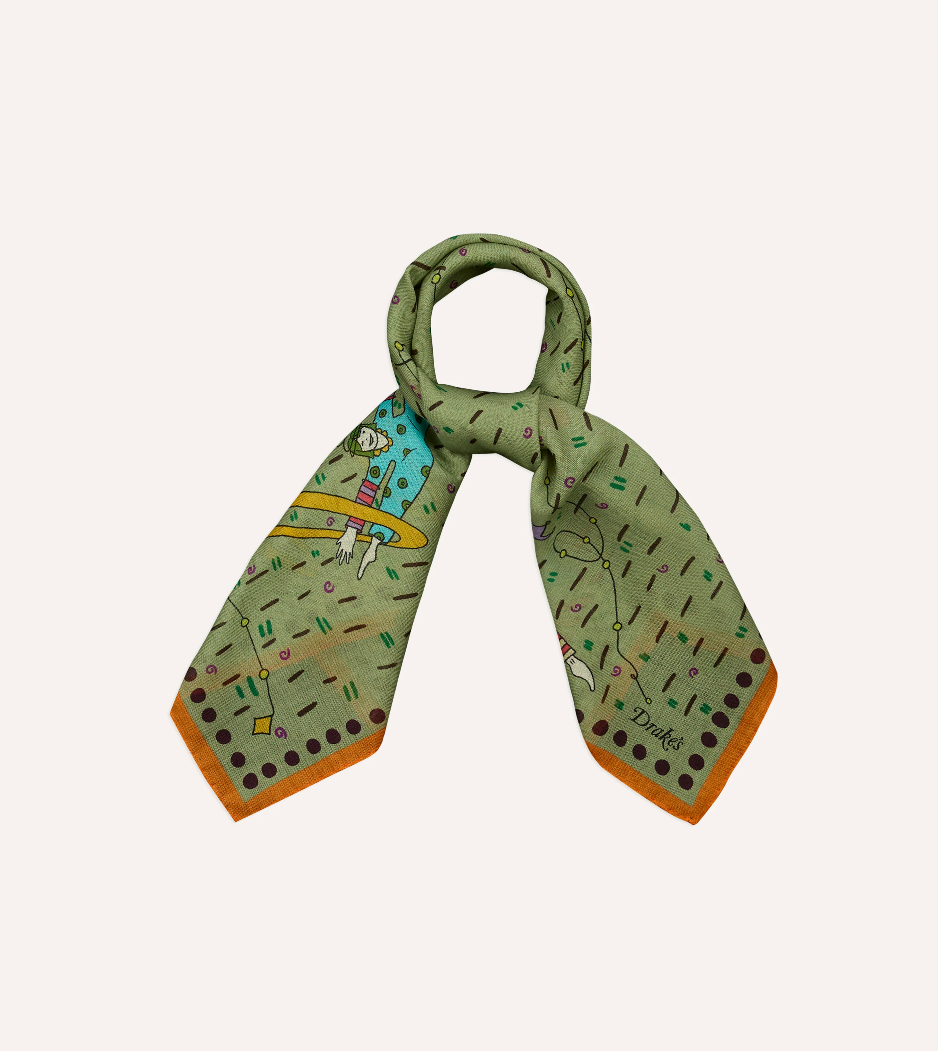 Olive Acrobat Print Wool-Silk Bandana - Image 3