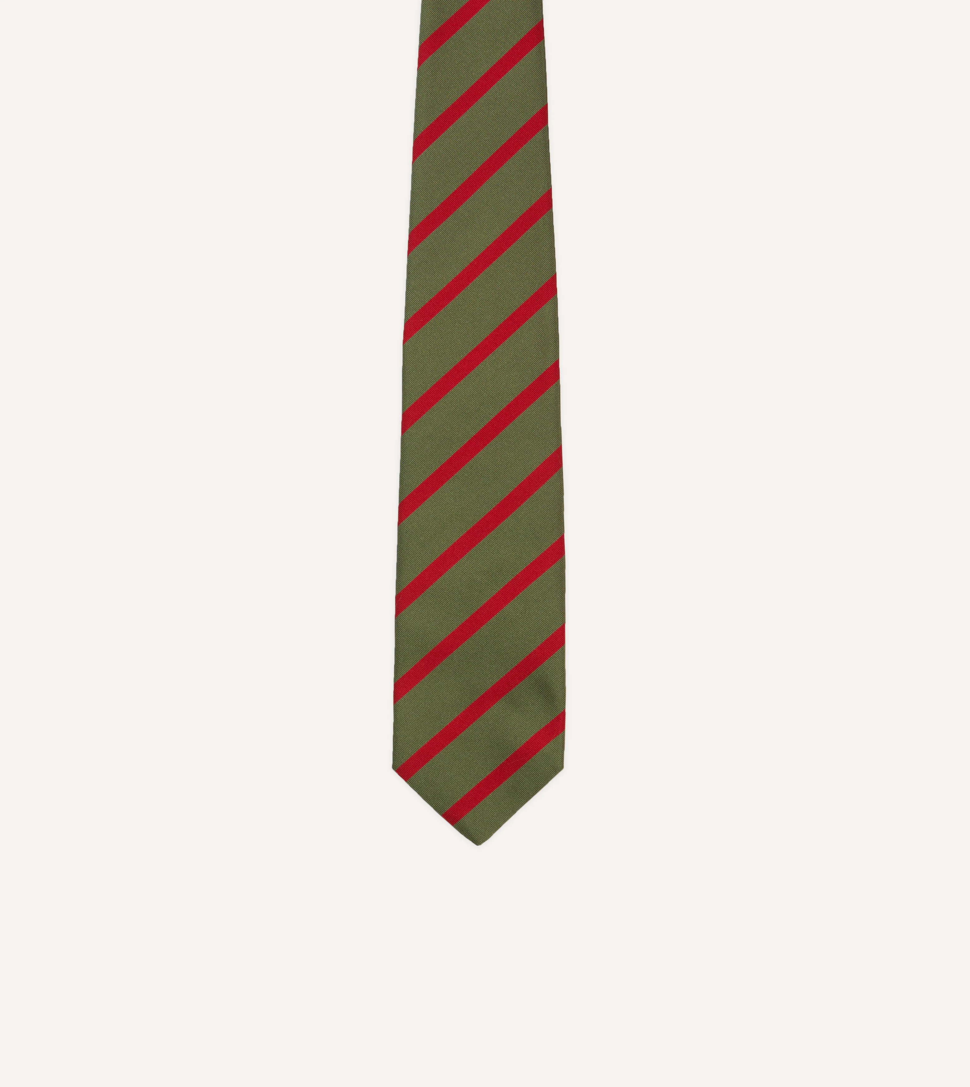 Olive and Red Bar Stripe Mogador Silk Tipped Tie - Image 3
