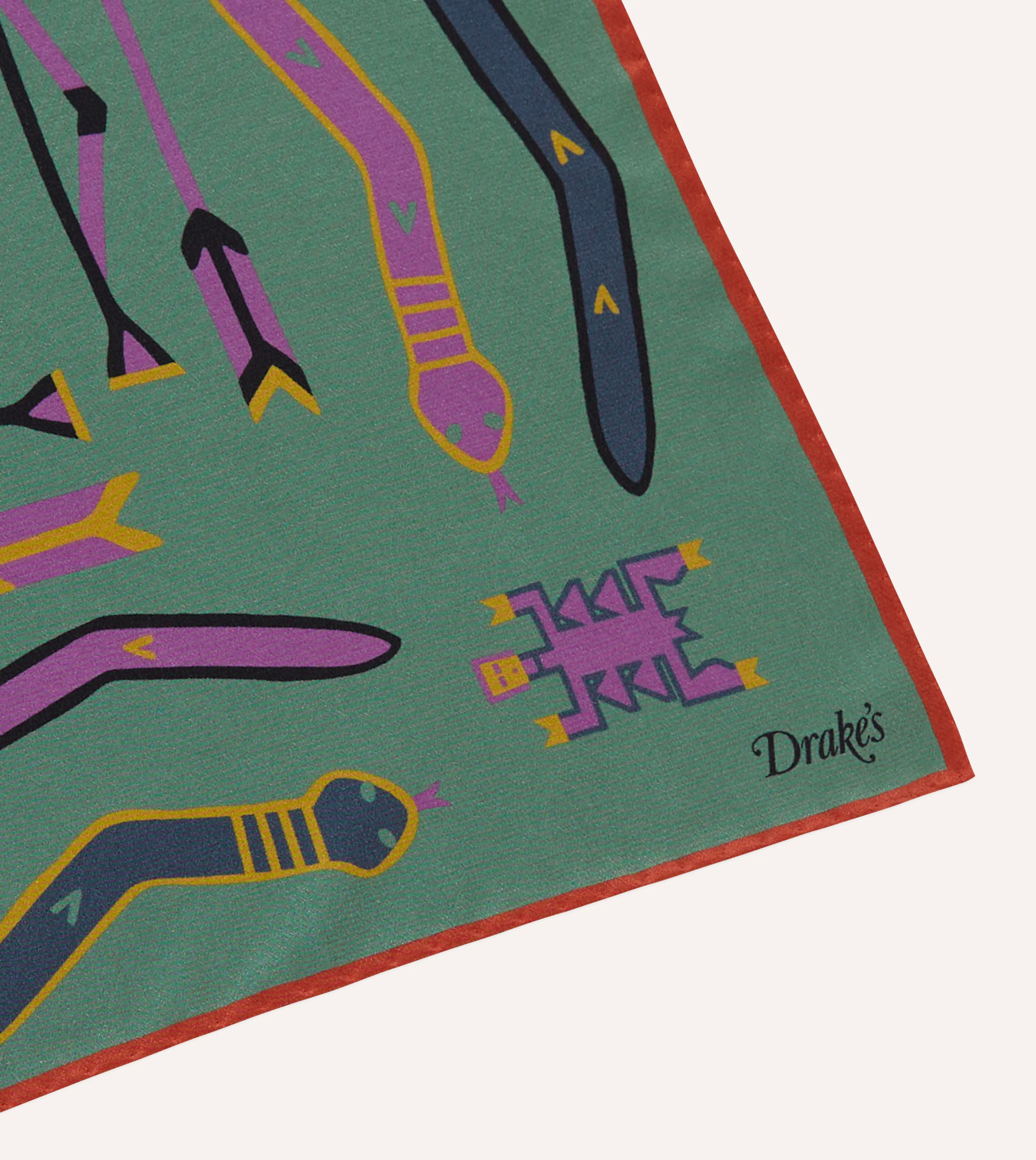Olive and Rust Tribal Print Silk Pocket Square - Image 3
