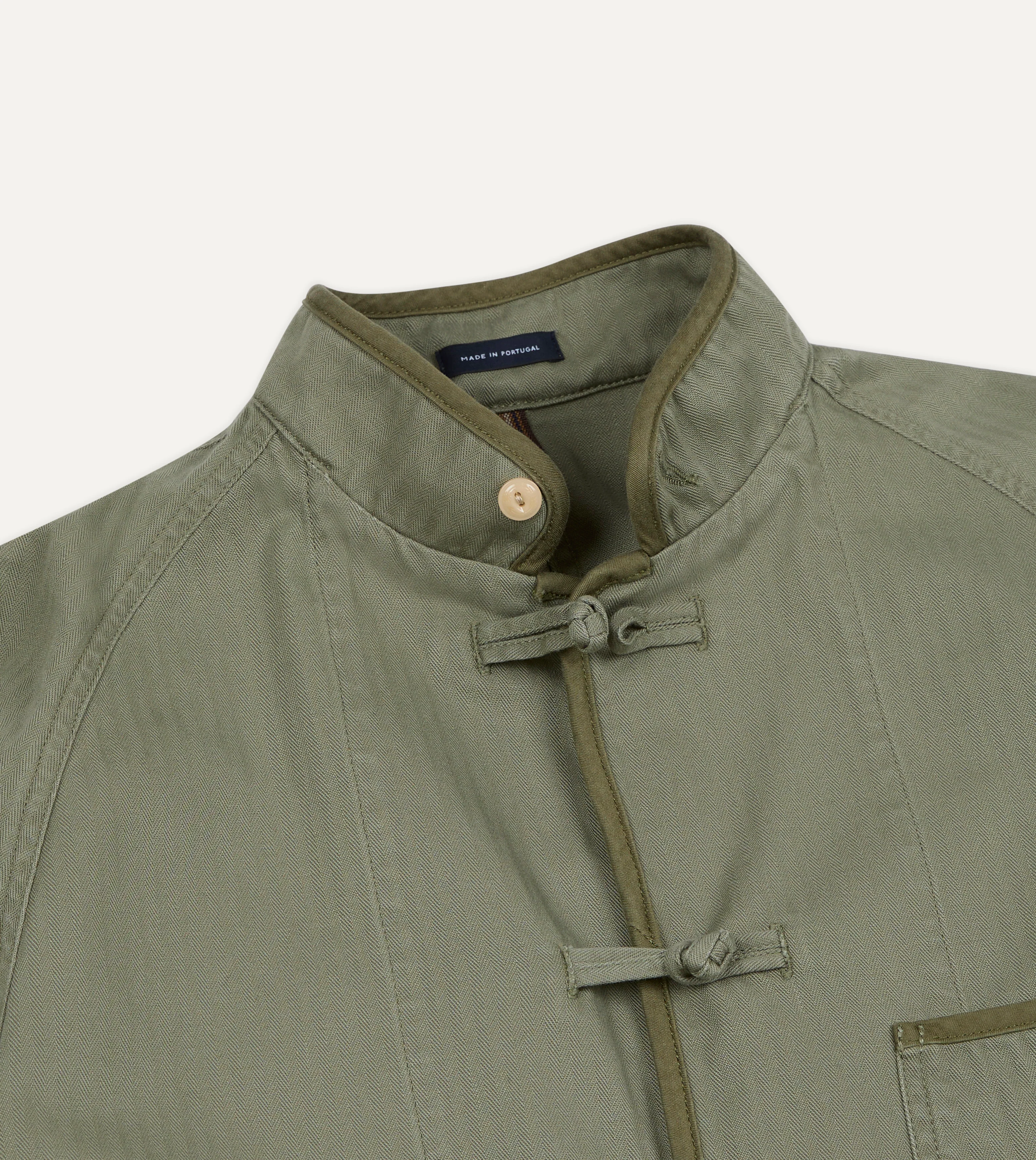 Olive Herringbone Cotton Artist Chore Jacket - Image 4
