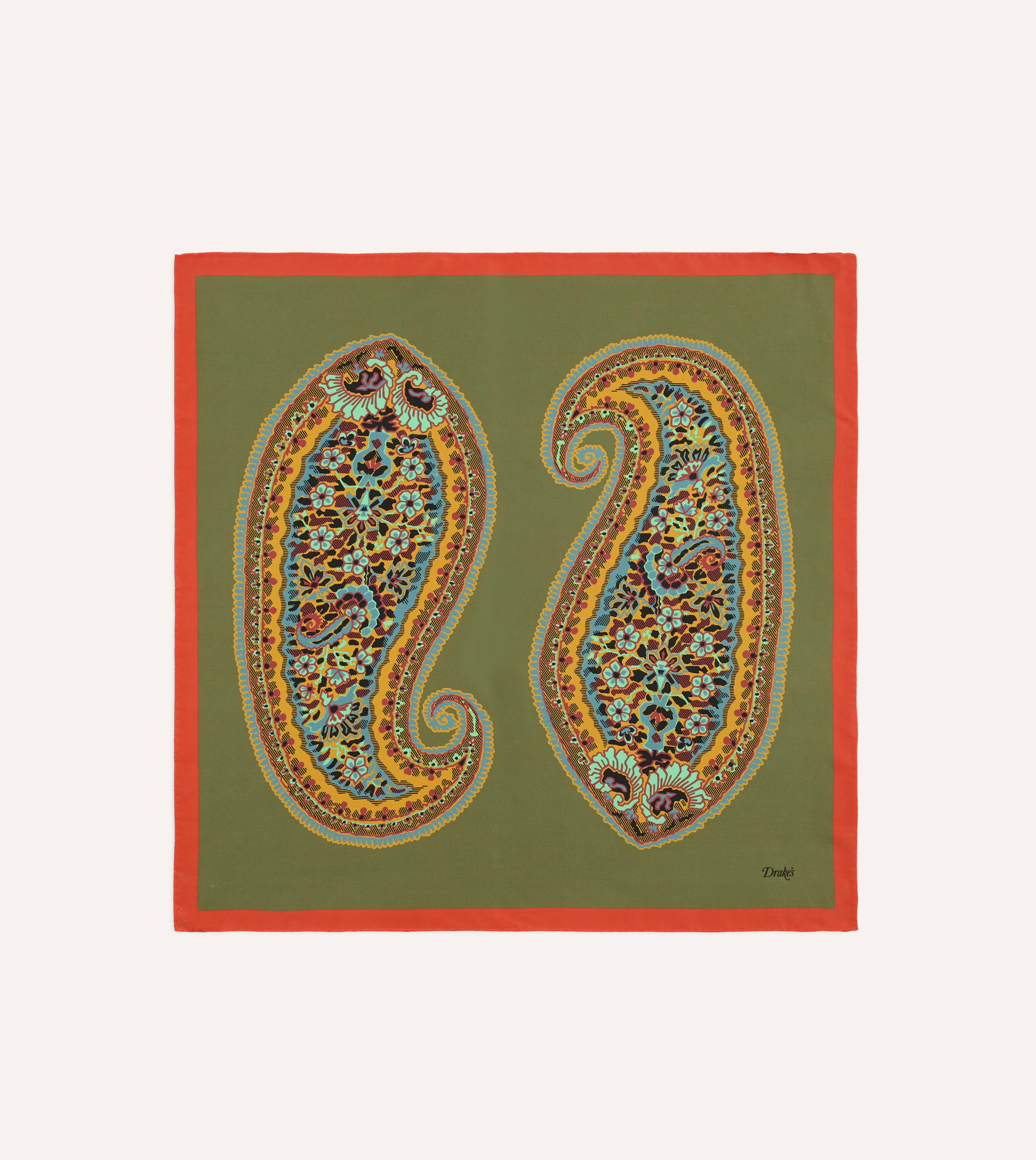 Olive Jumbo Paisley Print Silk Bandana