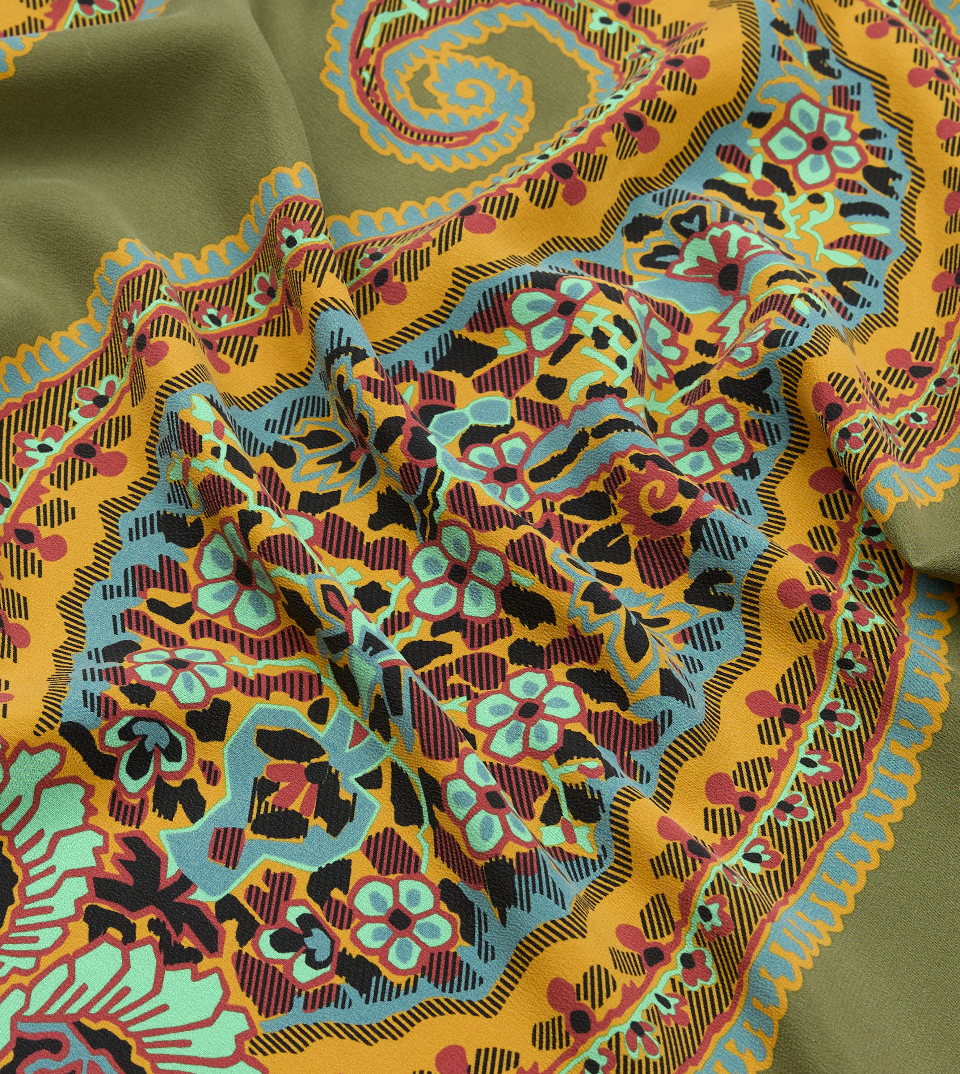 Olive Jumbo Paisley Print Silk Bandana - Image 2
