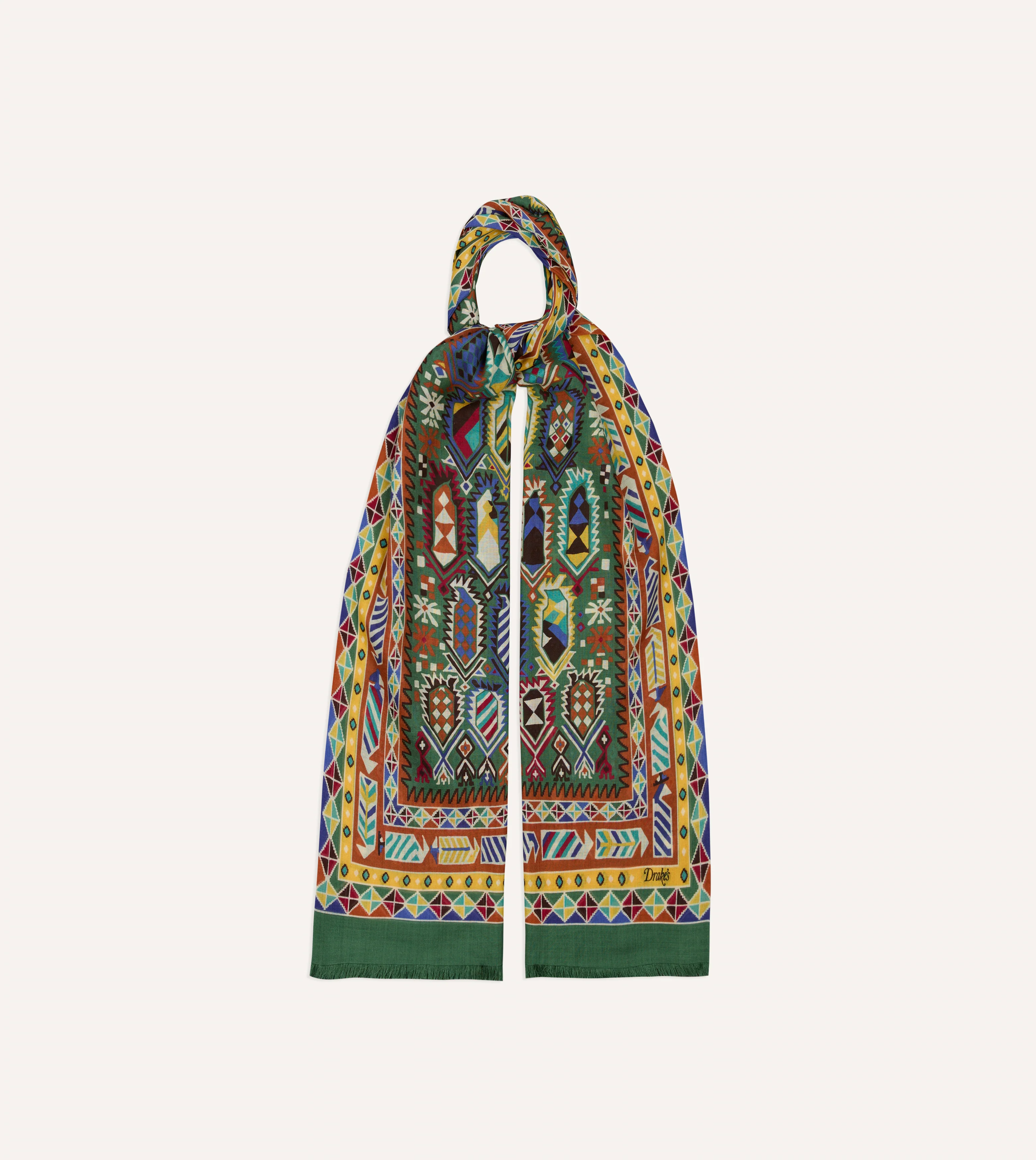 Olive Rug Print Tubular Wool-Silk Scarf - Image 4