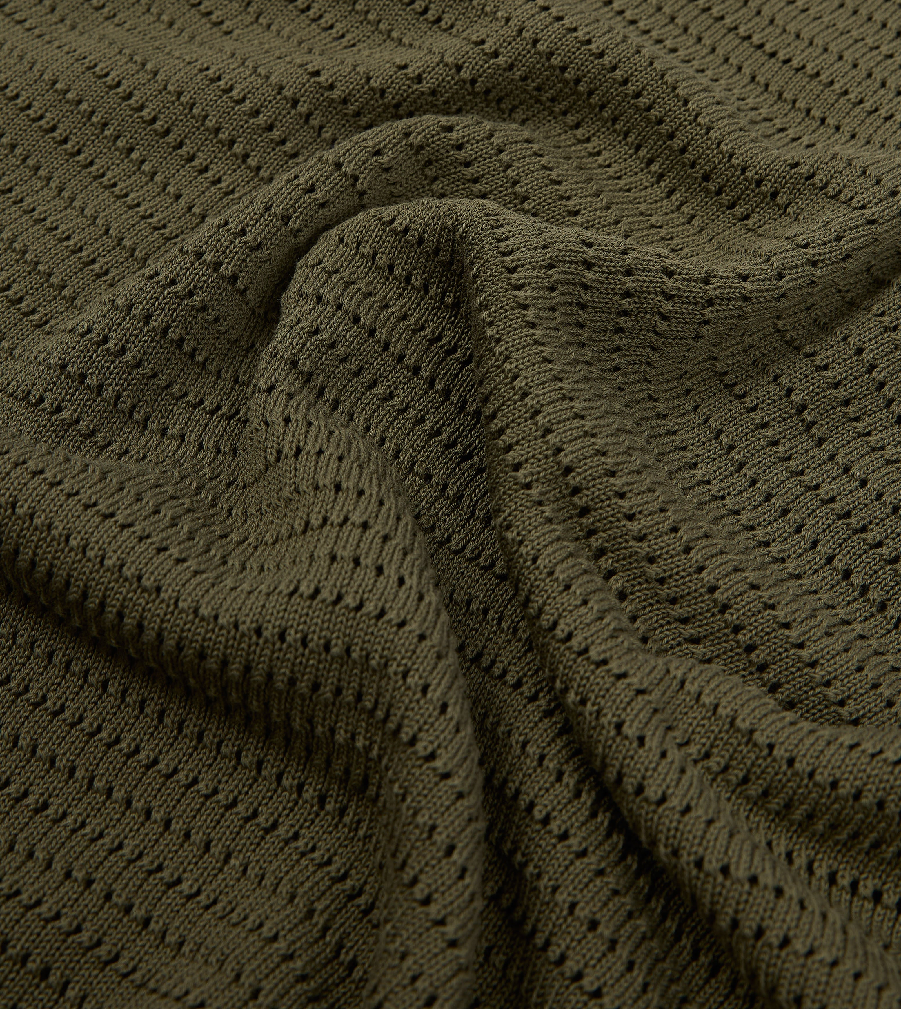 Olive Waffle Knit Cotton Short-Sleeve Polo Shirt - Image 3