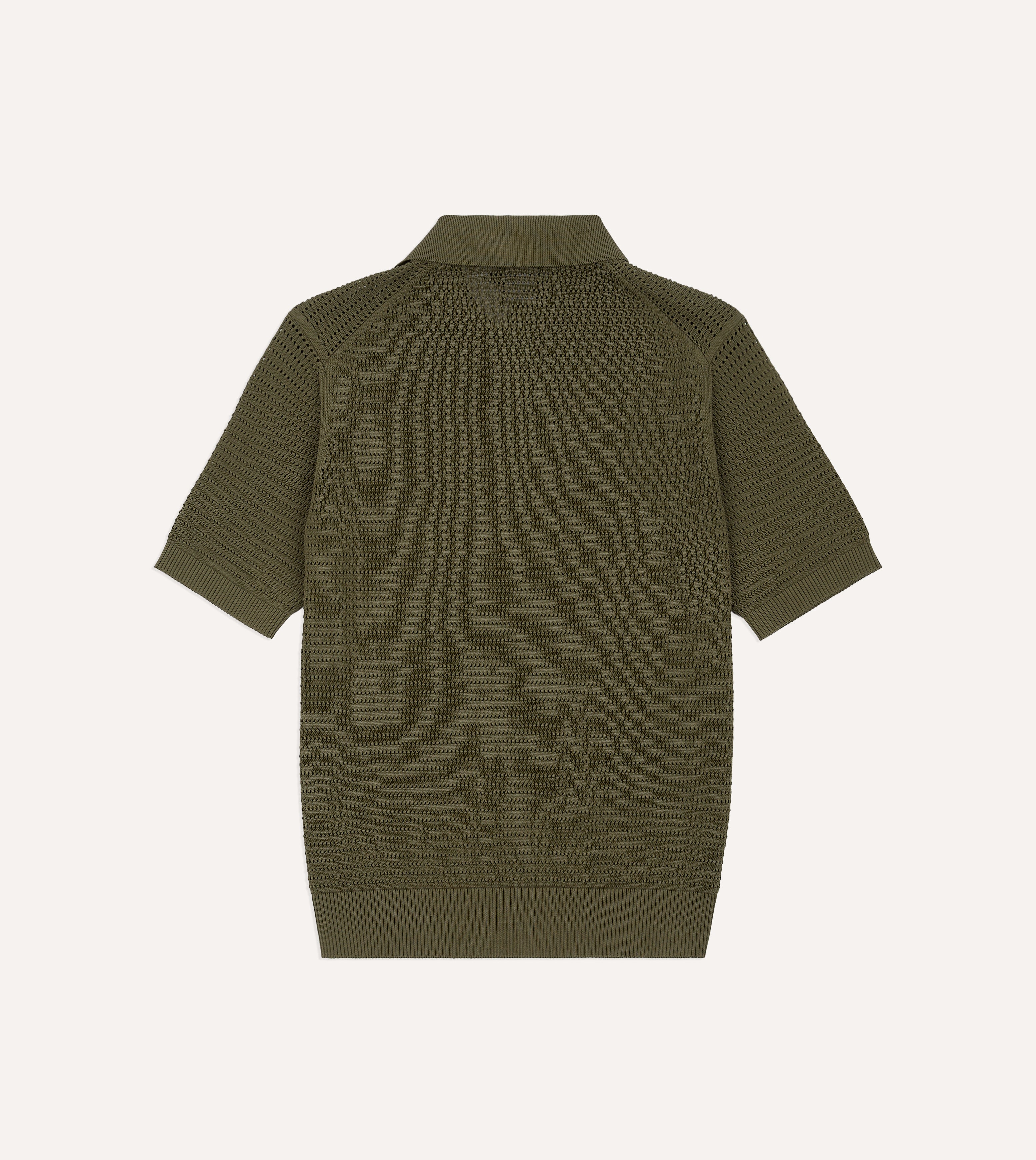 Olive Waffle Knit Cotton Short-Sleeve Polo Shirt - Image 5