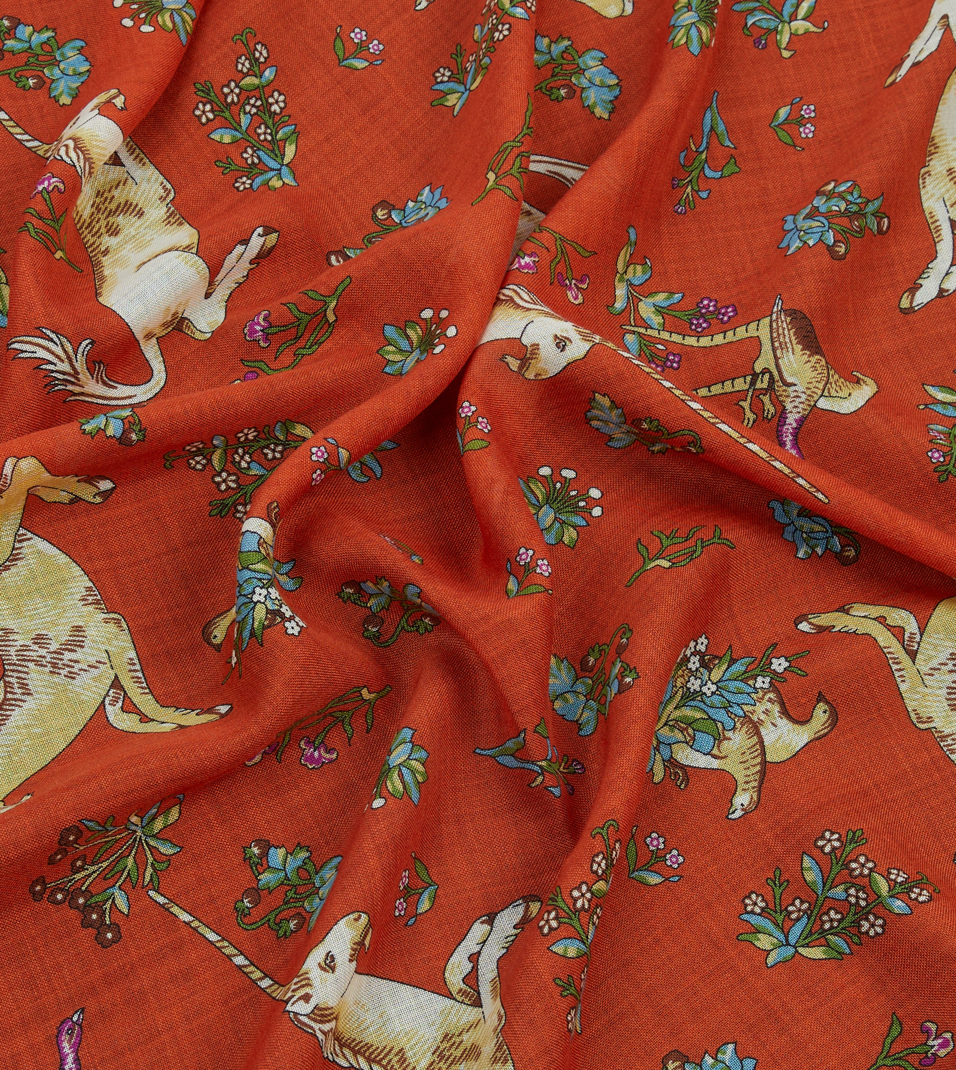 Orange and Green Unicorn Print Tubular Wool Silk Scarf - Image 2