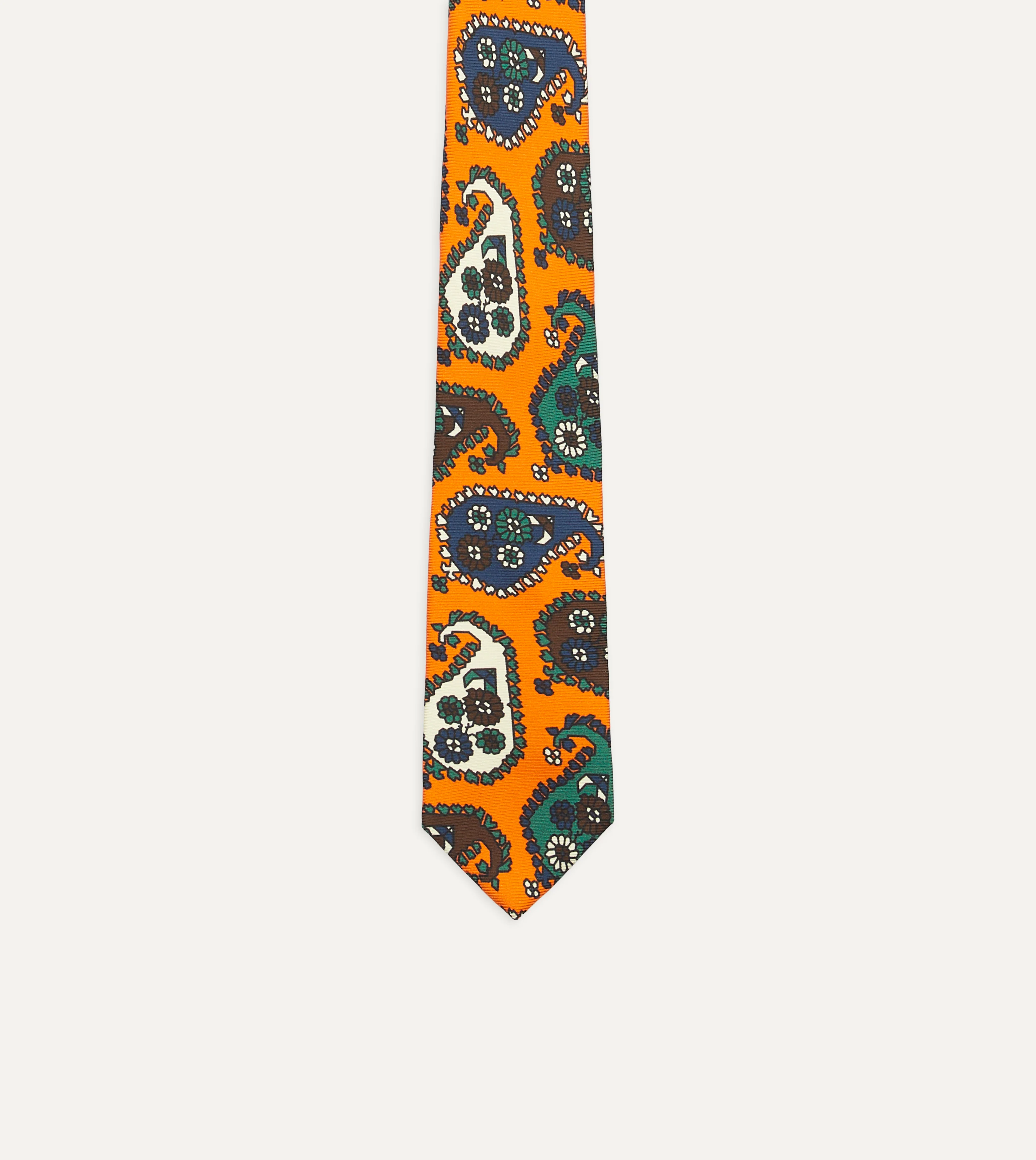 Orange Geometric Paisley Print Twill Silk Tie - Image 4
