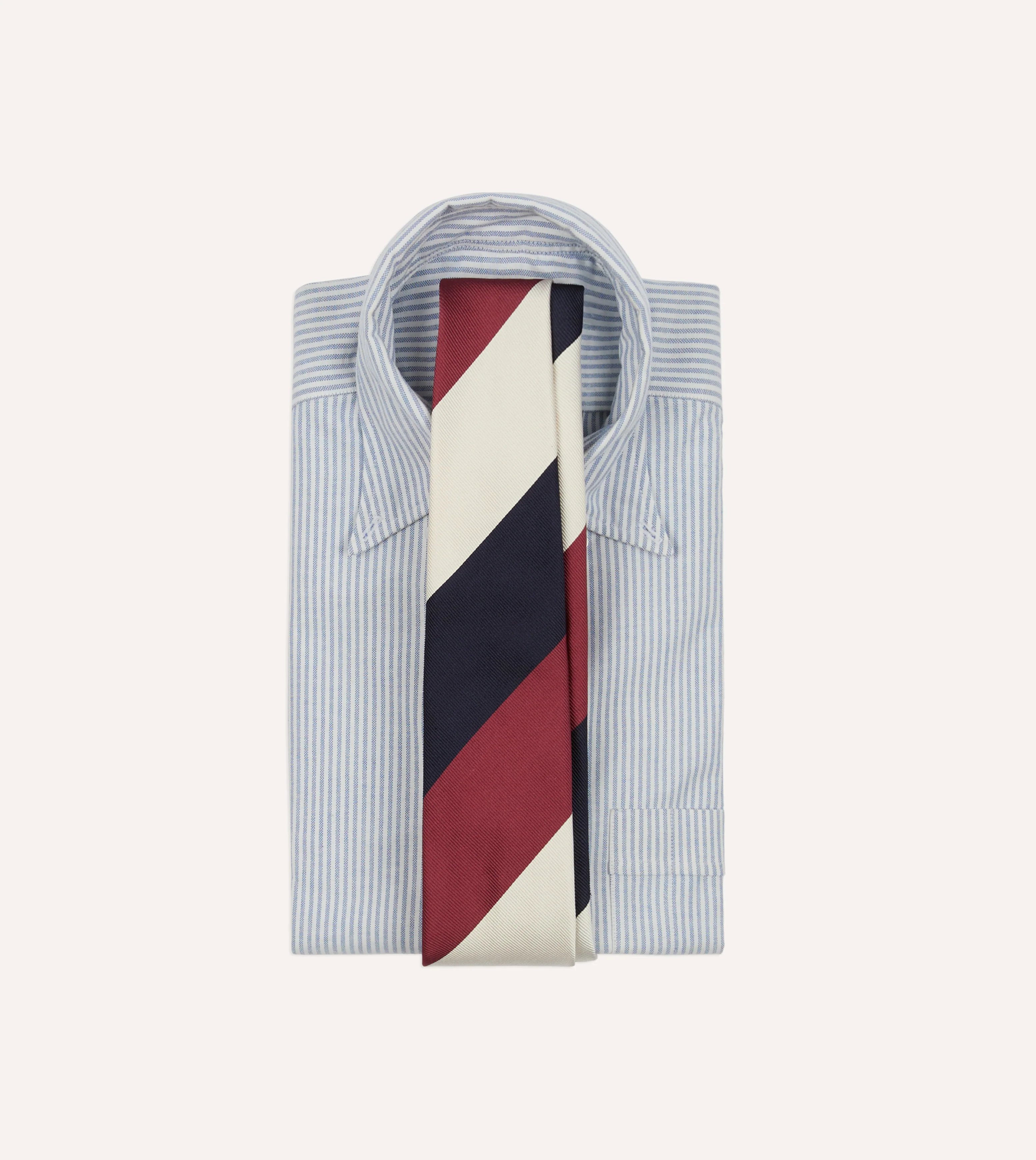 Pink, Ecru and Navy Block Stripe Repp Silk Tipped Tie - Image 2
