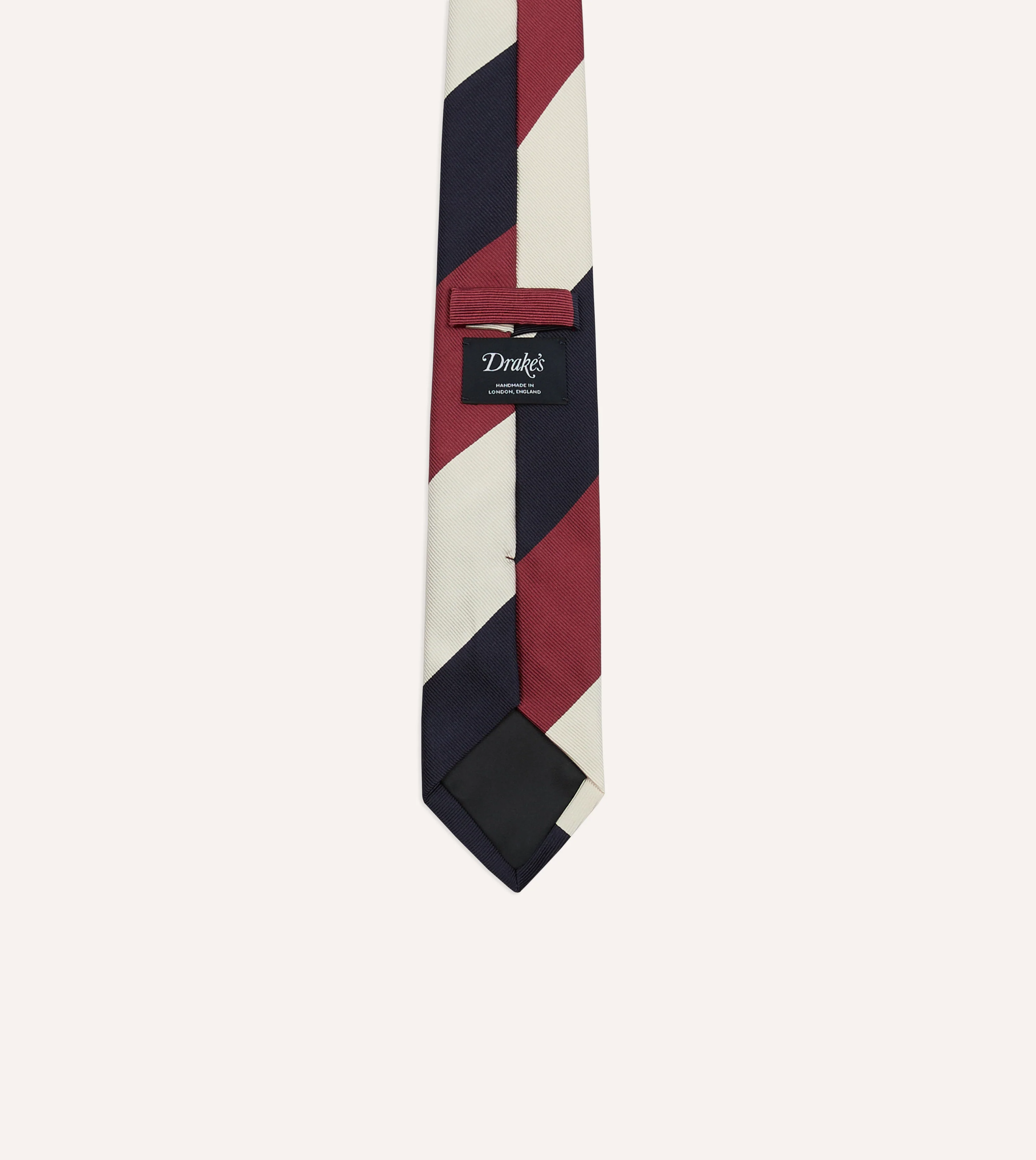 Pink, Ecru and Navy Block Stripe Repp Silk Tipped Tie - Image 4