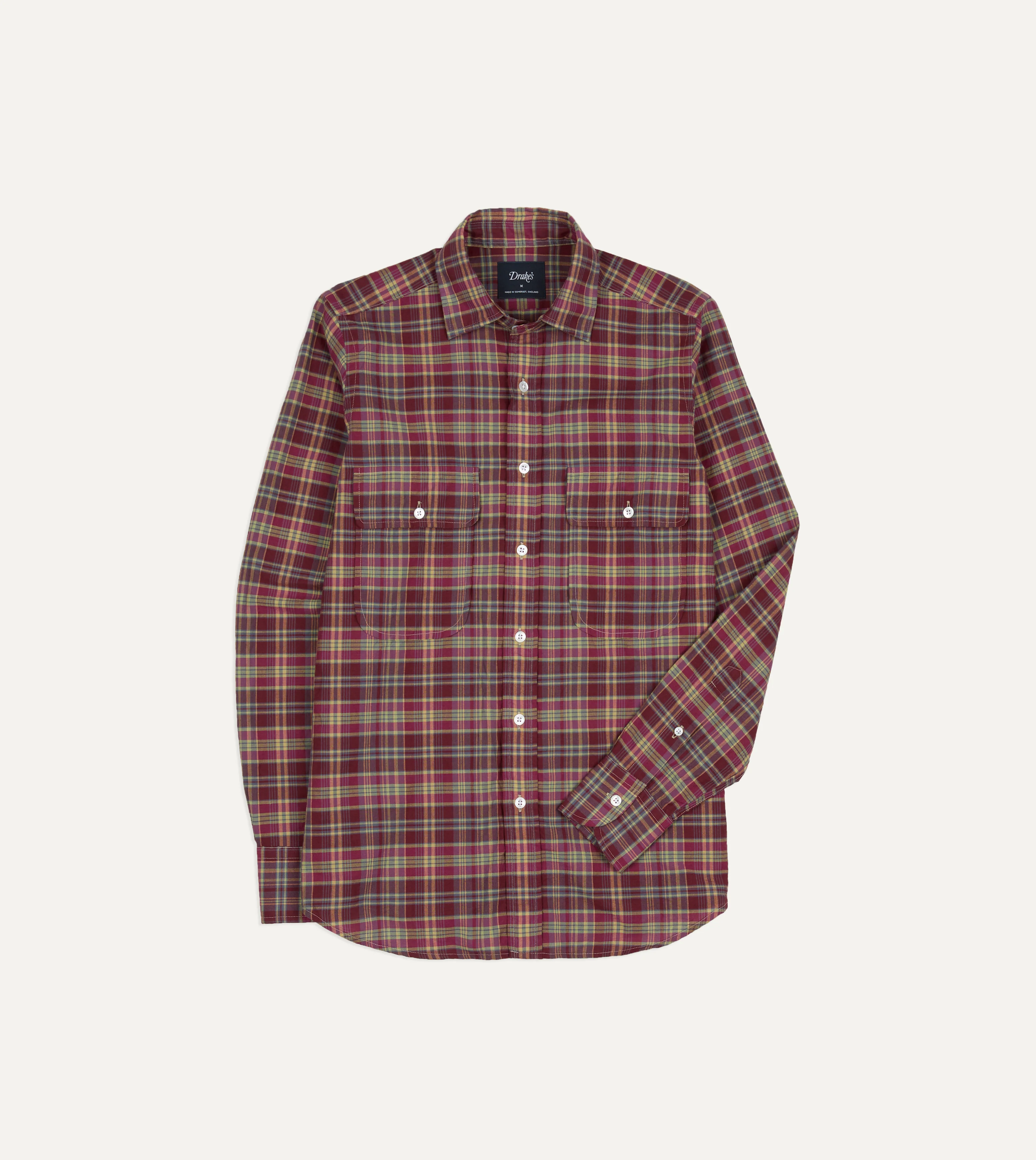 Plum Madras Check Cotton Two-Pocket Work Shirt - Image 2
