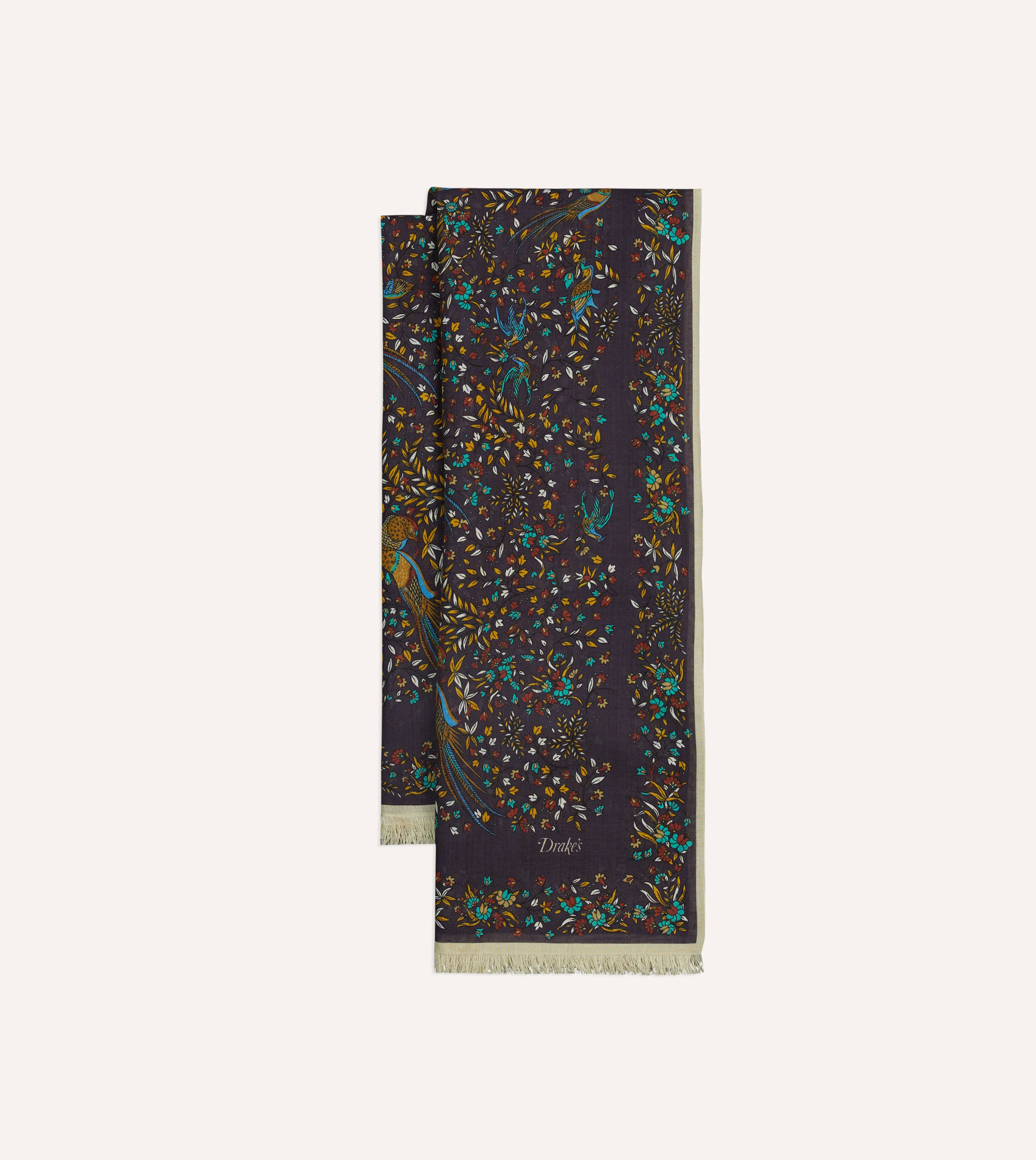 Purple Birds of Paradise Print Tubular Wool Silk Scarf