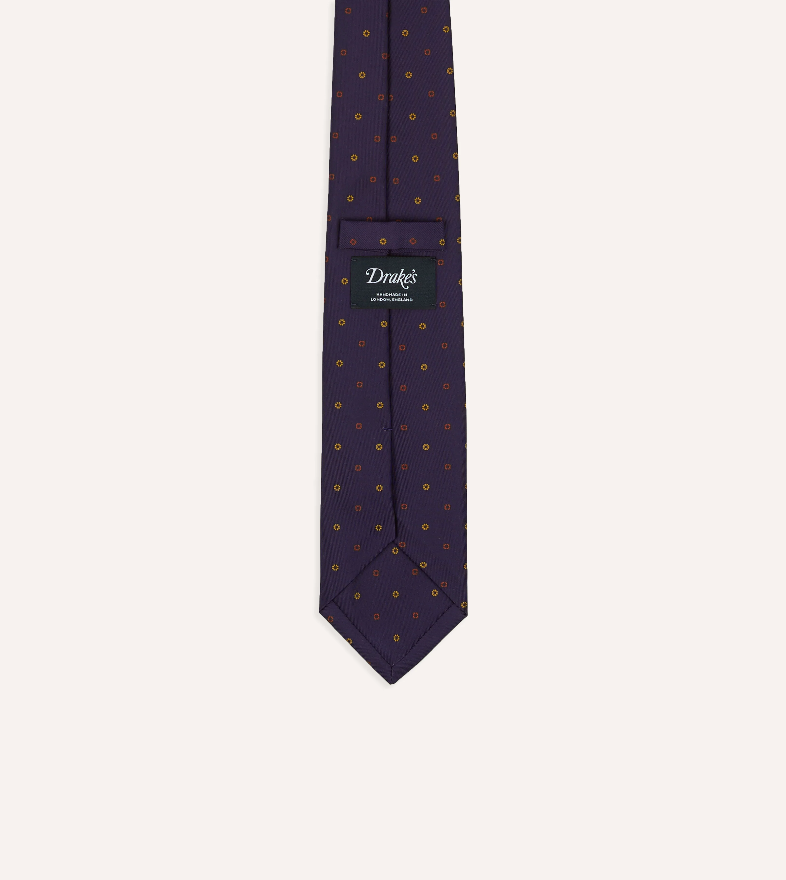 Purple Flowers and Diamonds Print Silk Self Tipped Tie - Image 4