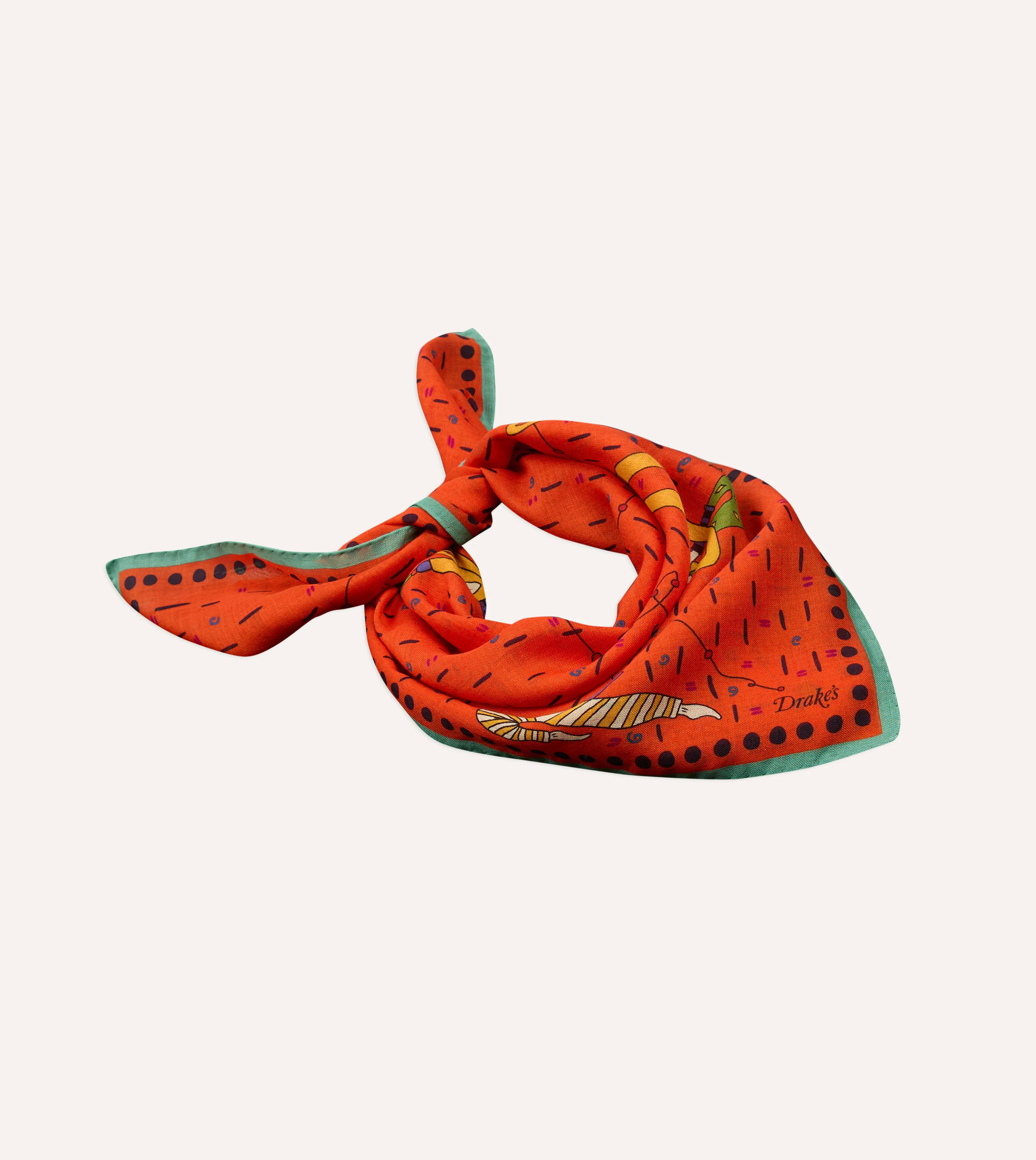 Red Acrobat Print Wool-Silk Bandana - Image 5