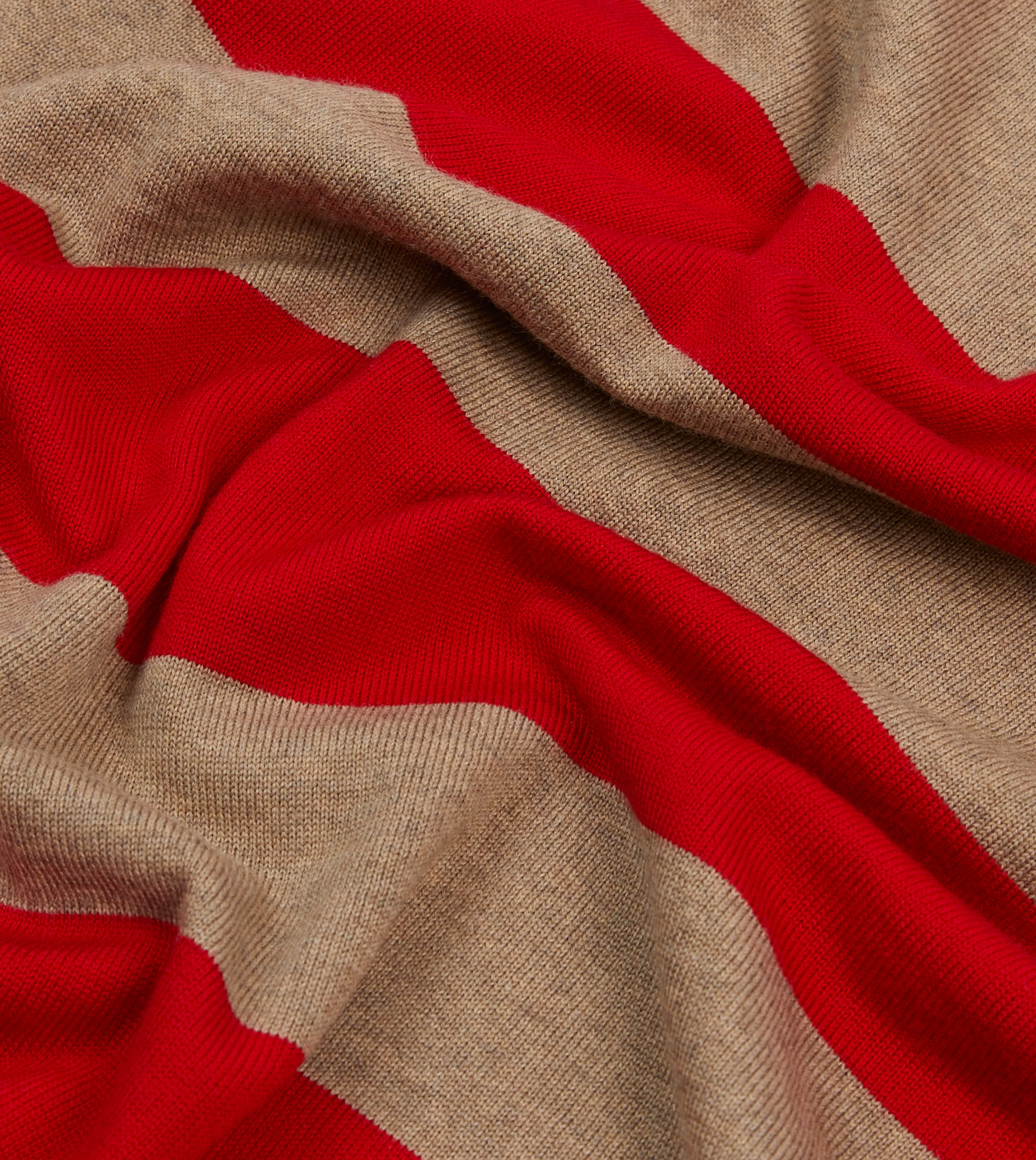 Red and Tan Block Stripe Knitted Rugby Shirt - Image 2