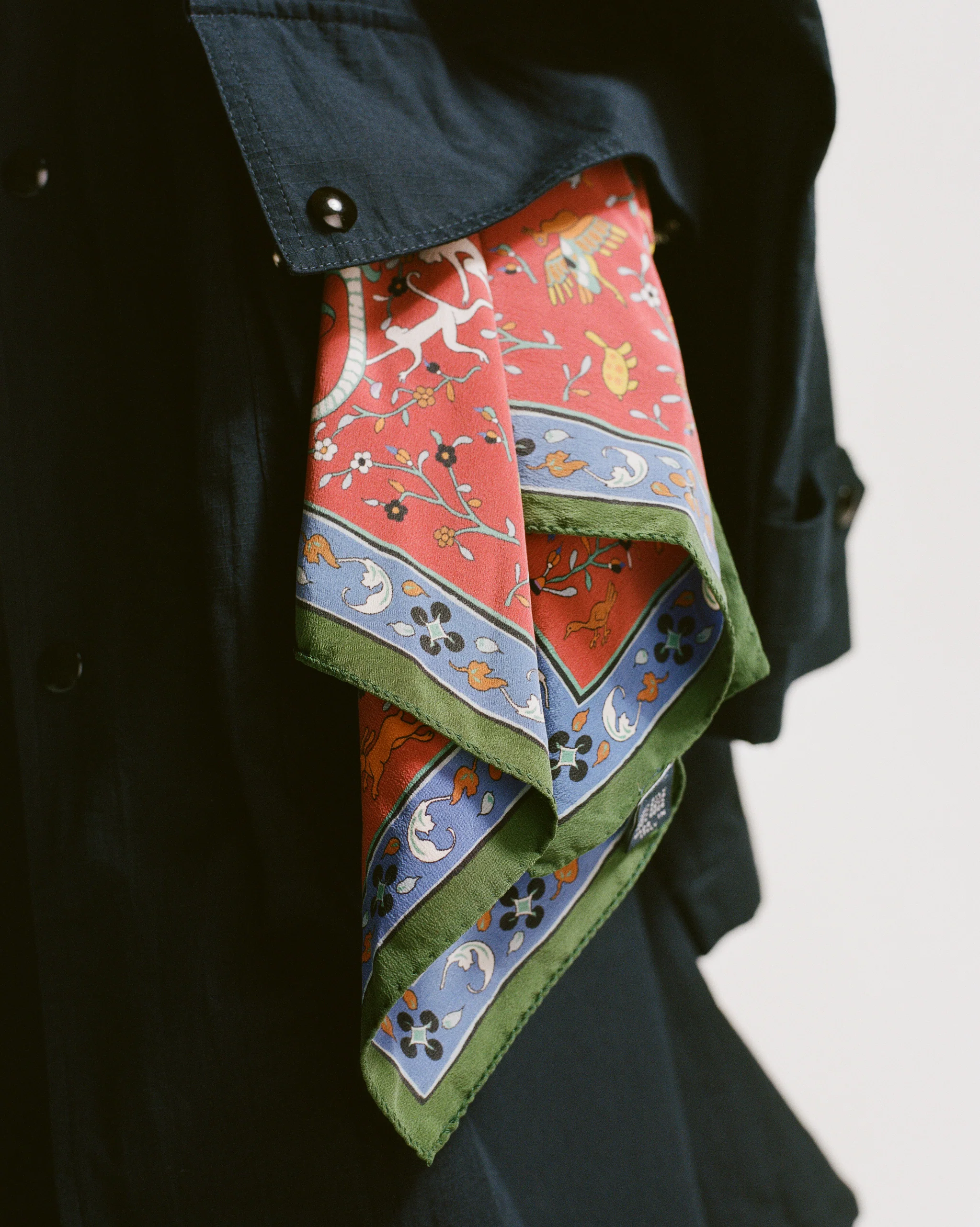 Red Animals and Flowers Print Silk Bandana