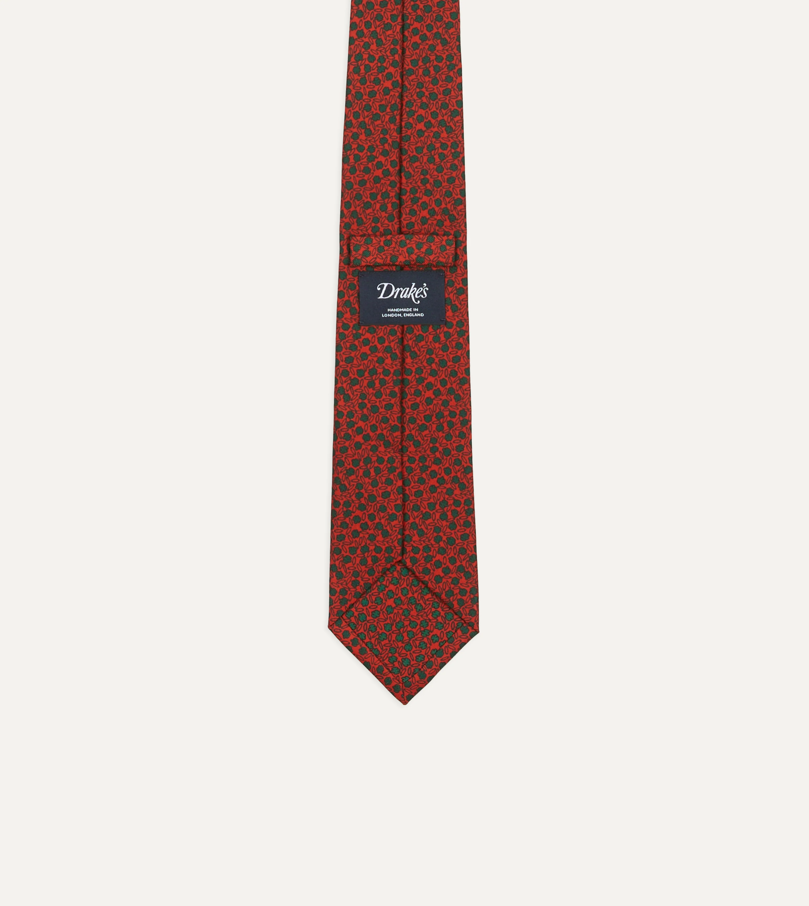 Red Mini Leaves Print Foulard Silk Self Tipped Tie - Image 3