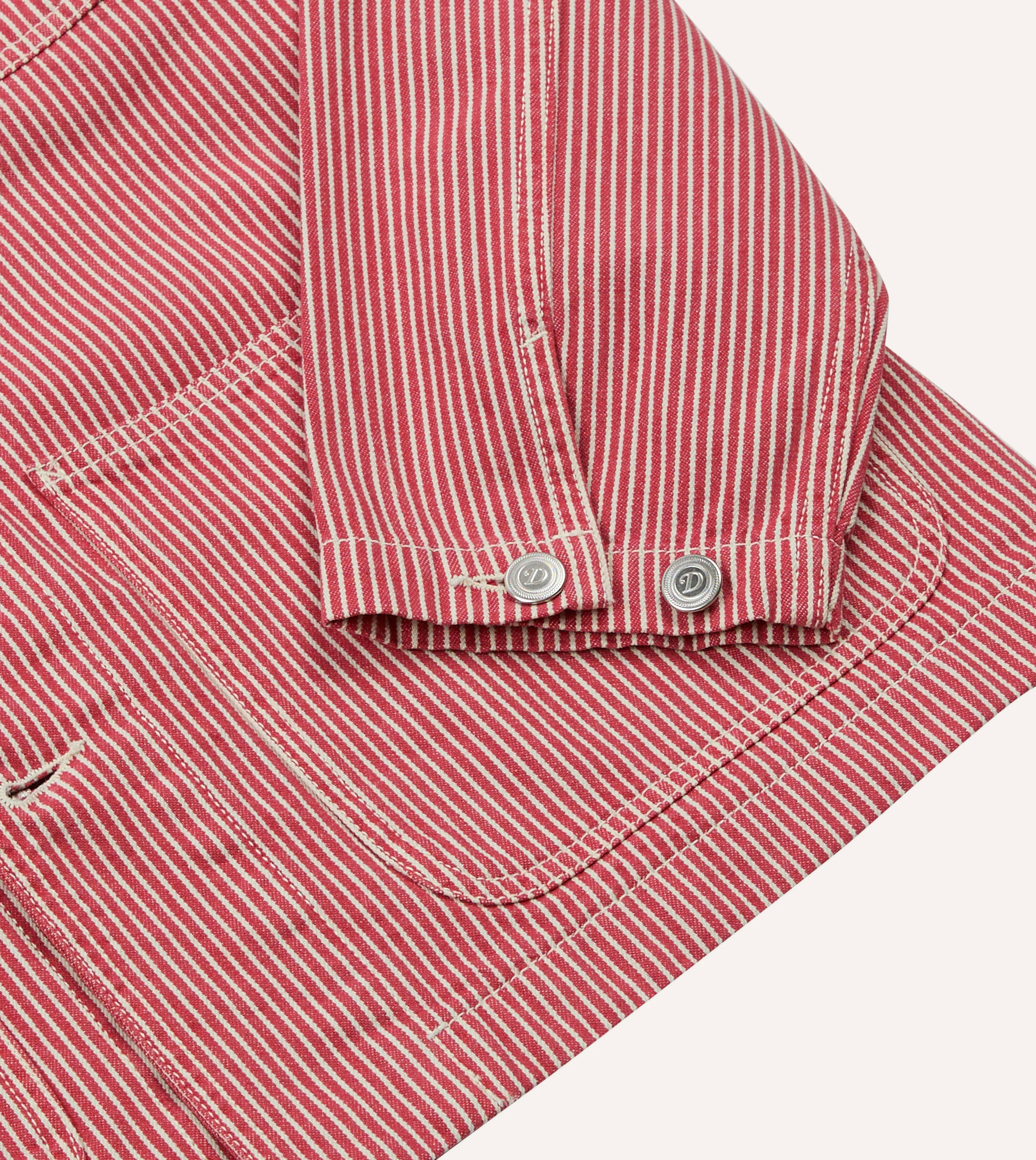 Red Stripe Cotton Fatigue Jacket - Image 6