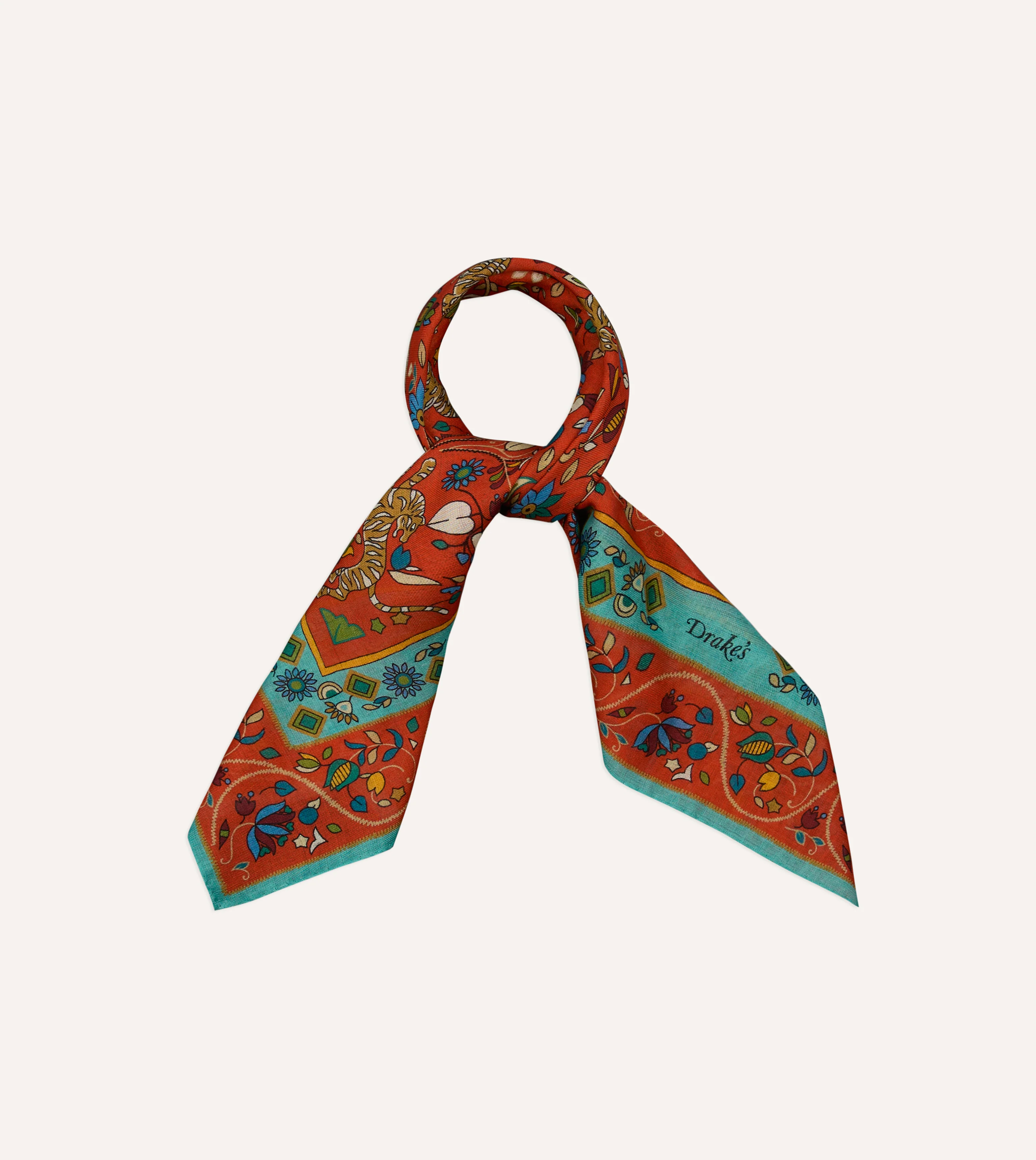 Red Tiger Garden Print Wool-Silk Bandana - Image 3