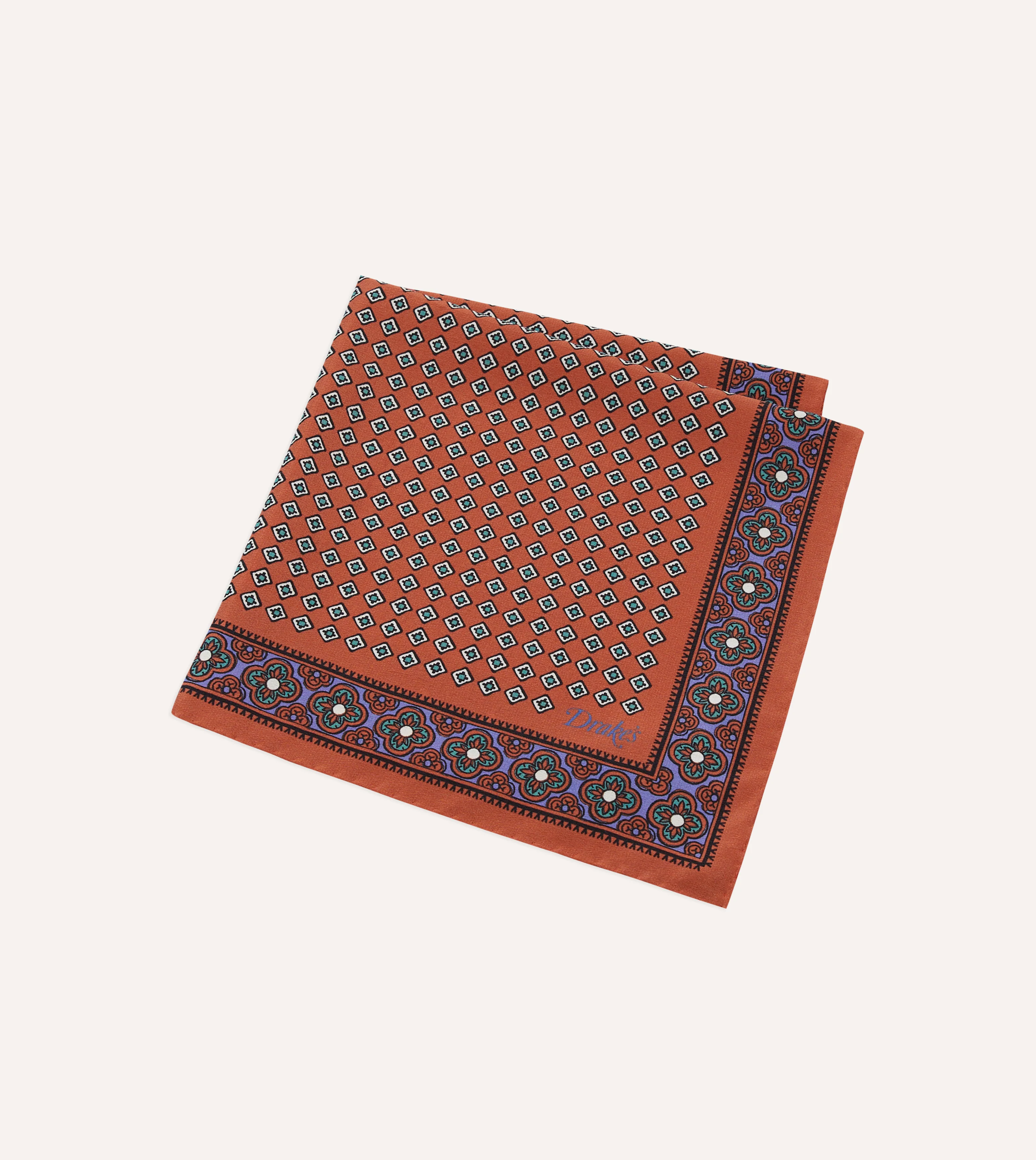 Rust Vintage Tile Print Silk Pocket Square - Image 4