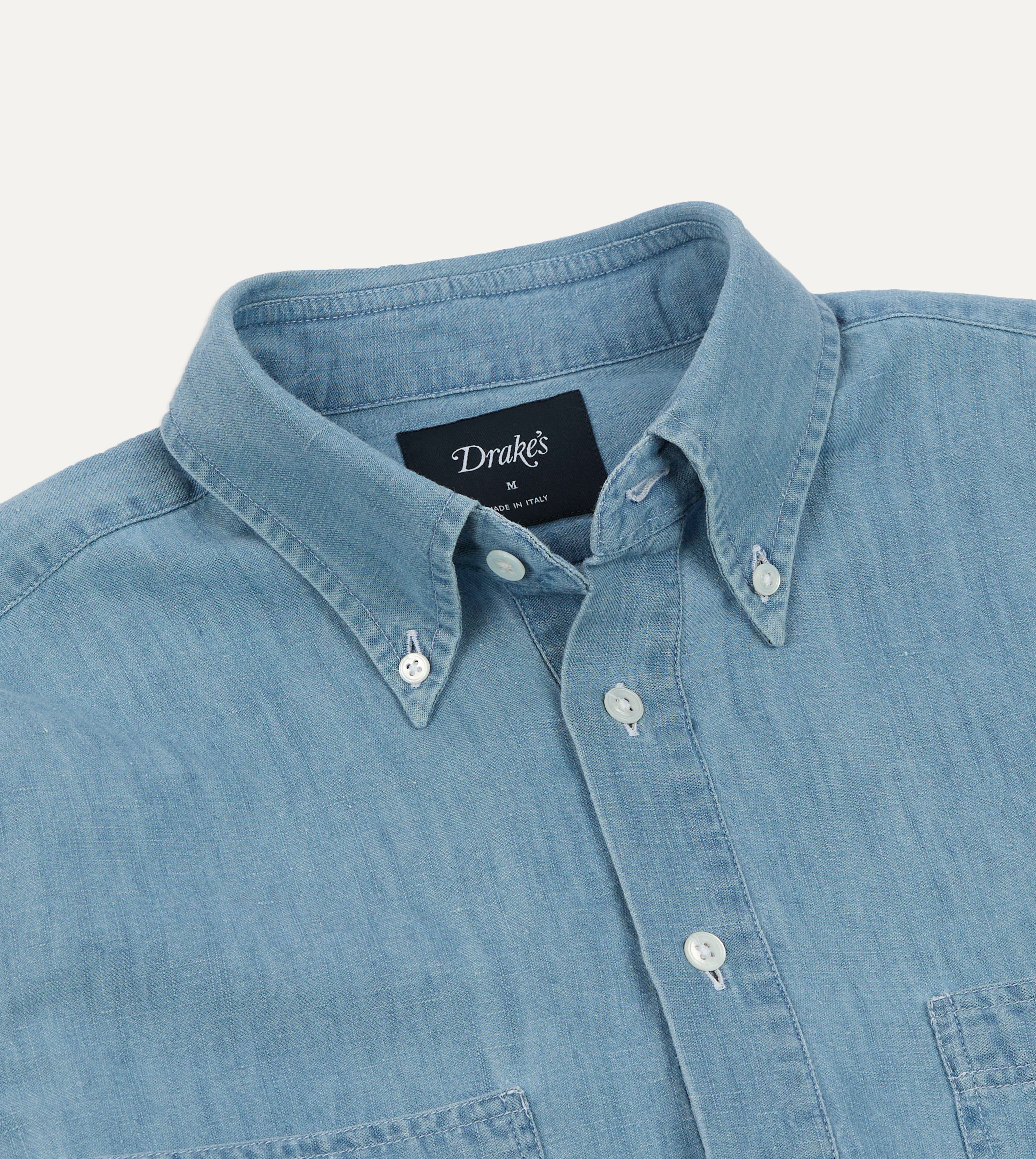 Stone Wash Cotton Chambray Button-Down Collar Popover Shirt - Image 4
