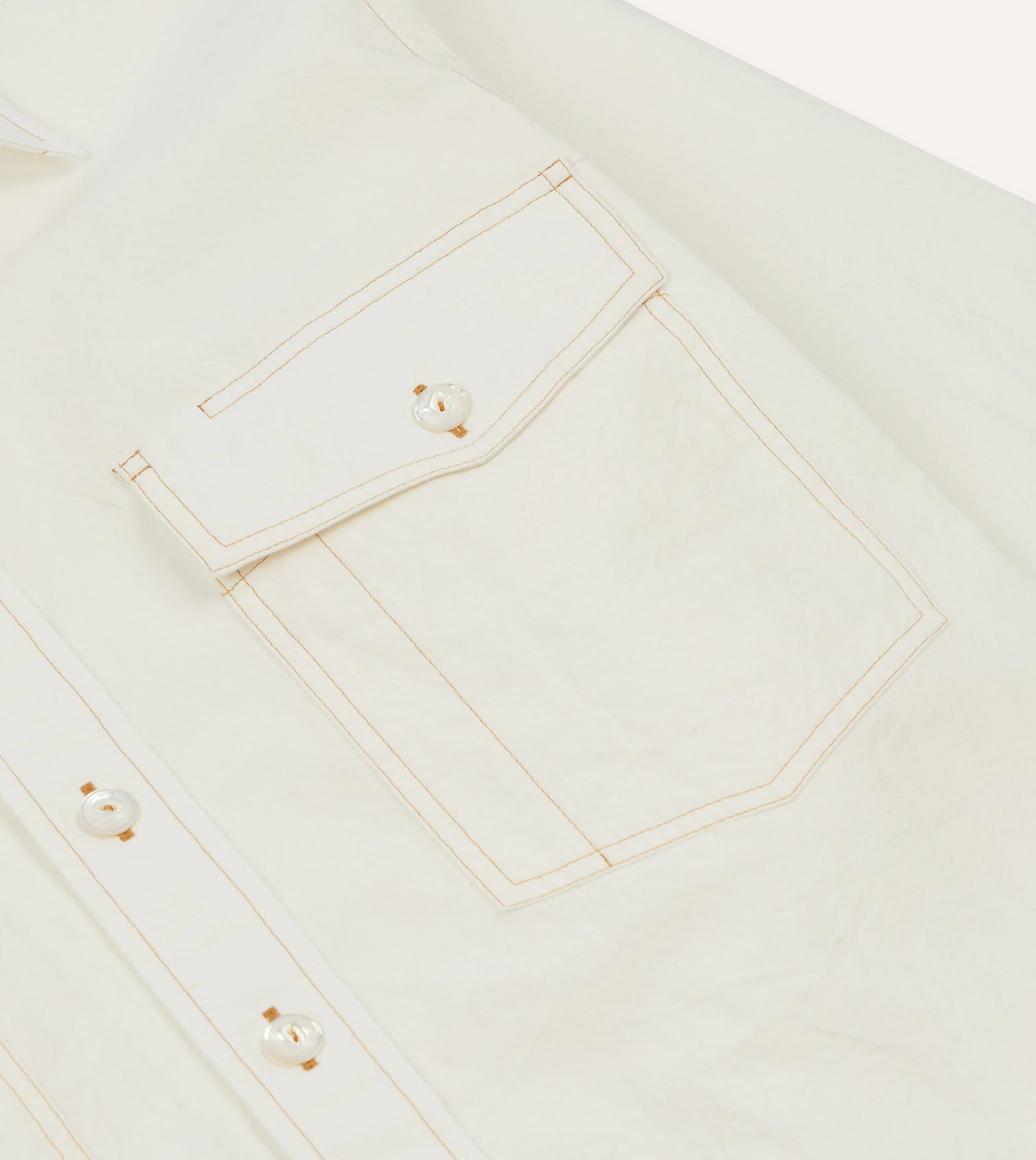 White Cotton-Linen Two-Pocket Work Shirt - Image 5