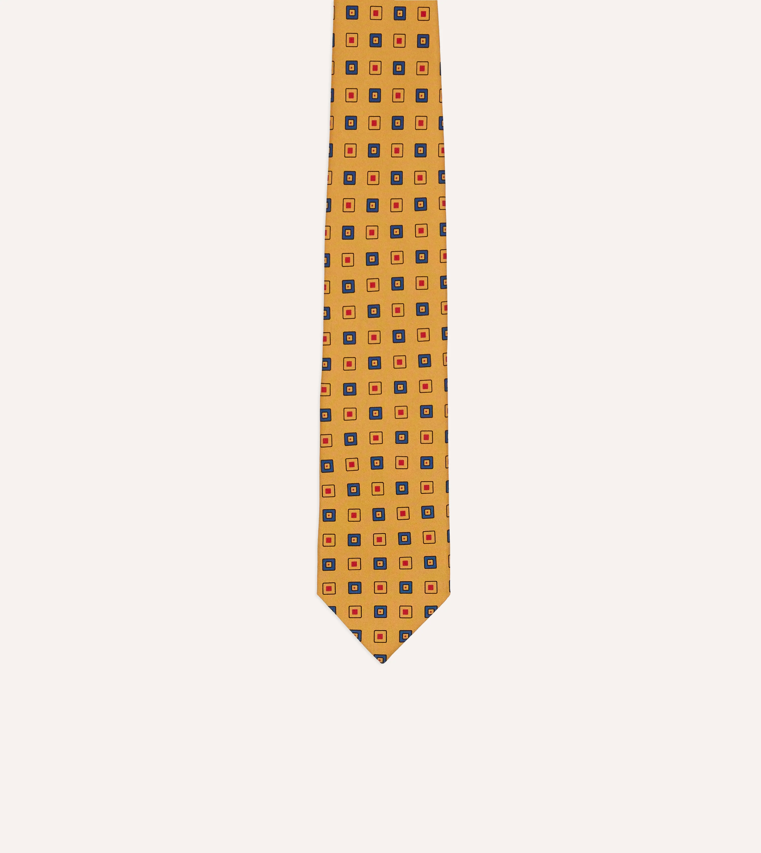 Yellow Geometric Diamond Print Silk Self-Tipped Tie - Image 4