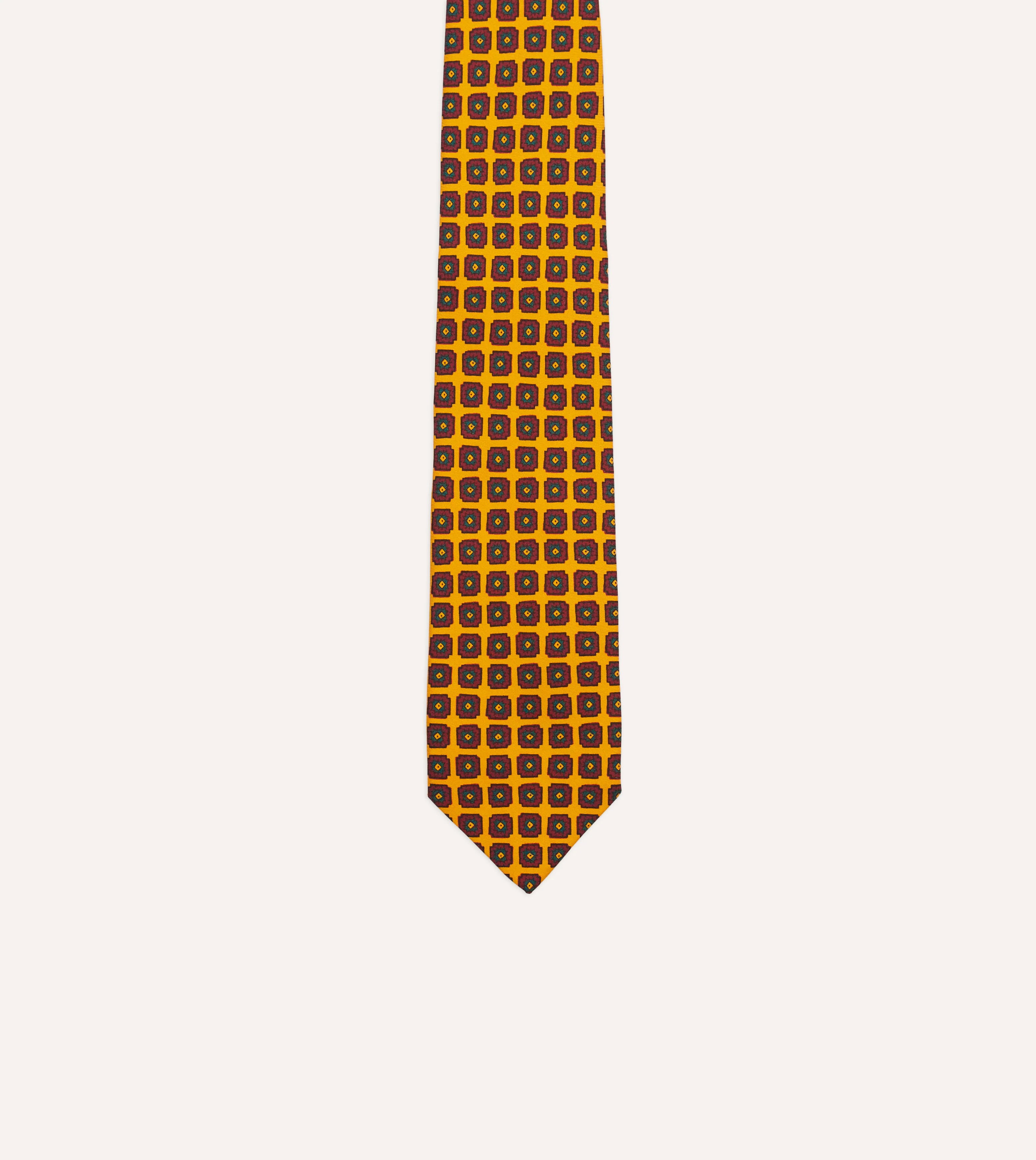 Yellow Geometric Flower Print Silk Self-Tipped Tie - Image 3
