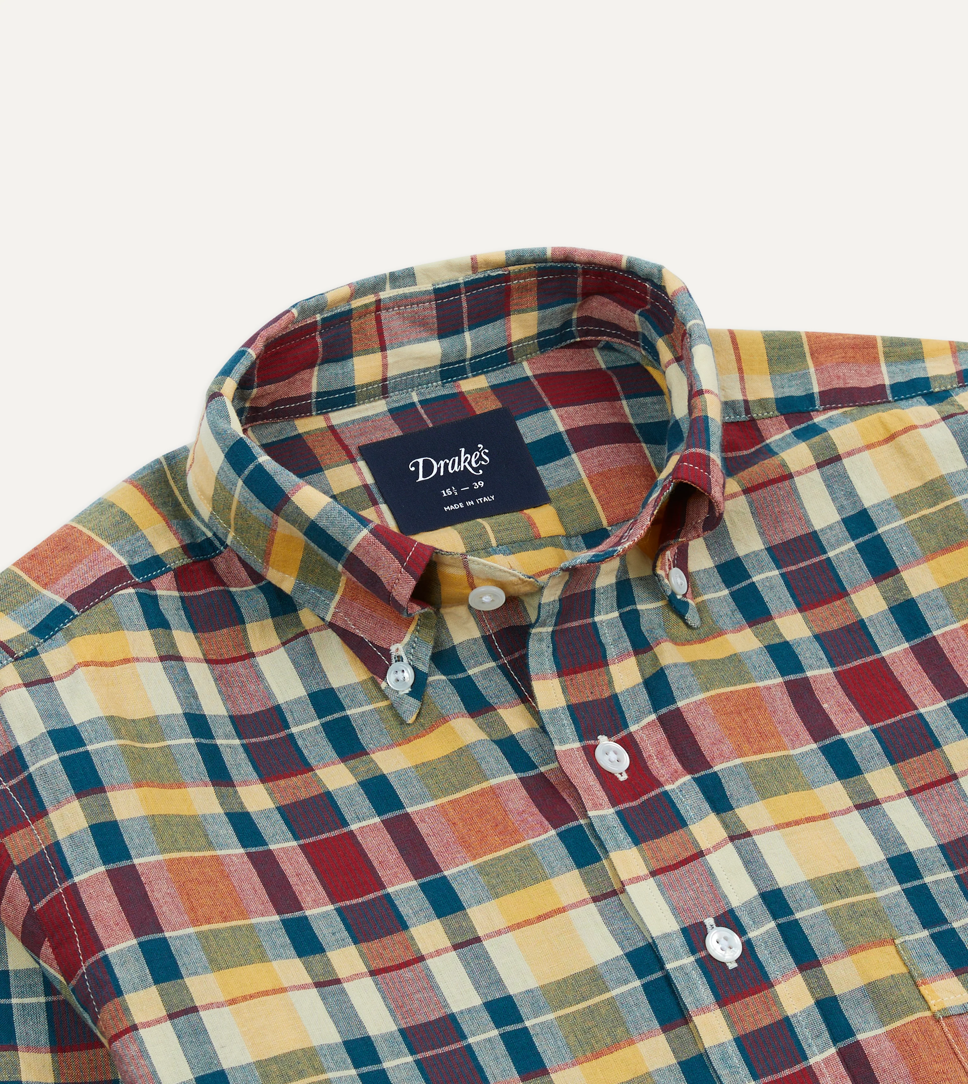 Yellow, Red and Blue Madras Check Cotton Button-Down Shirt - Image 3