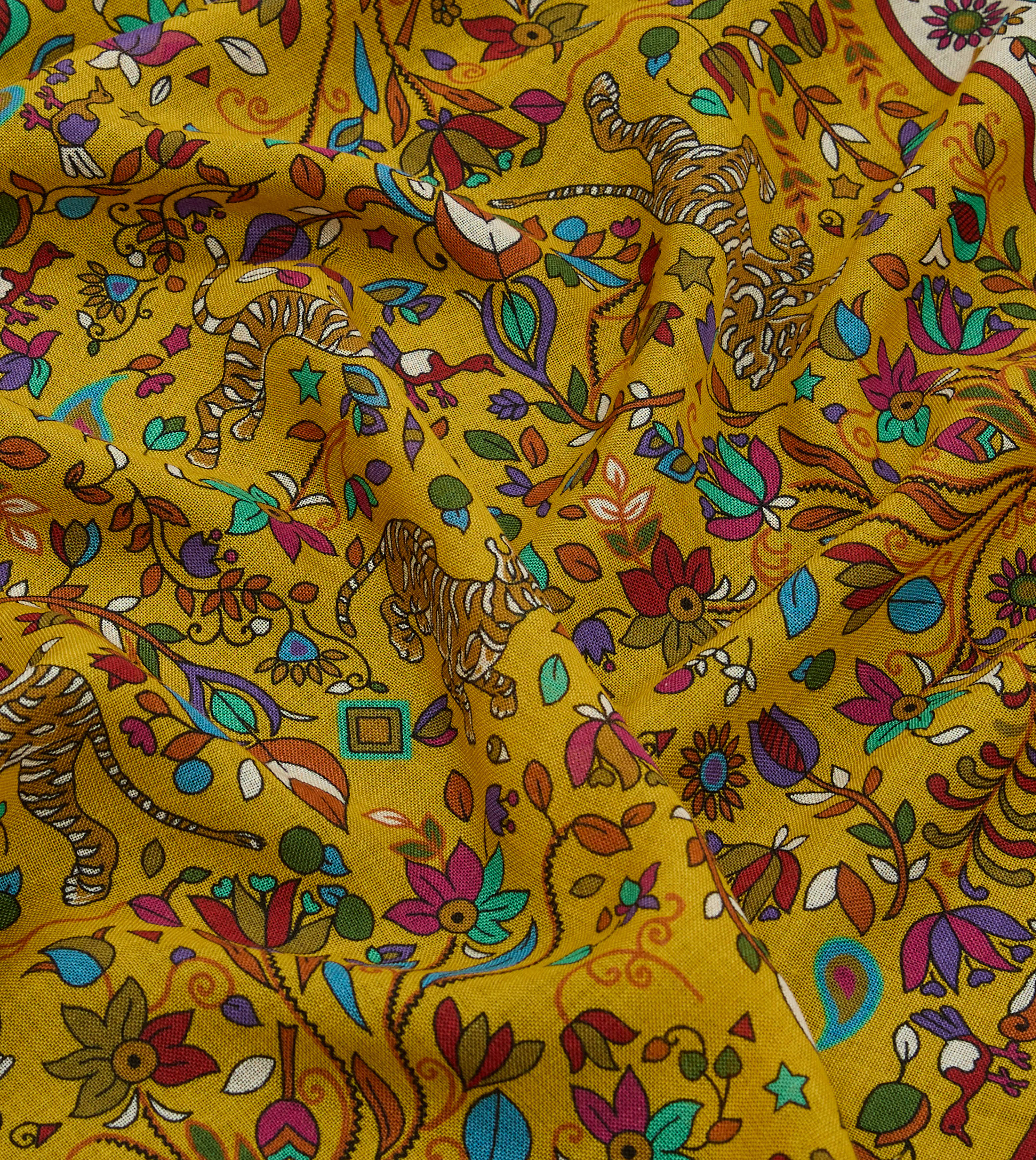 Yellow Tiger Garden Print Wool-Silk Bandana - Image 2