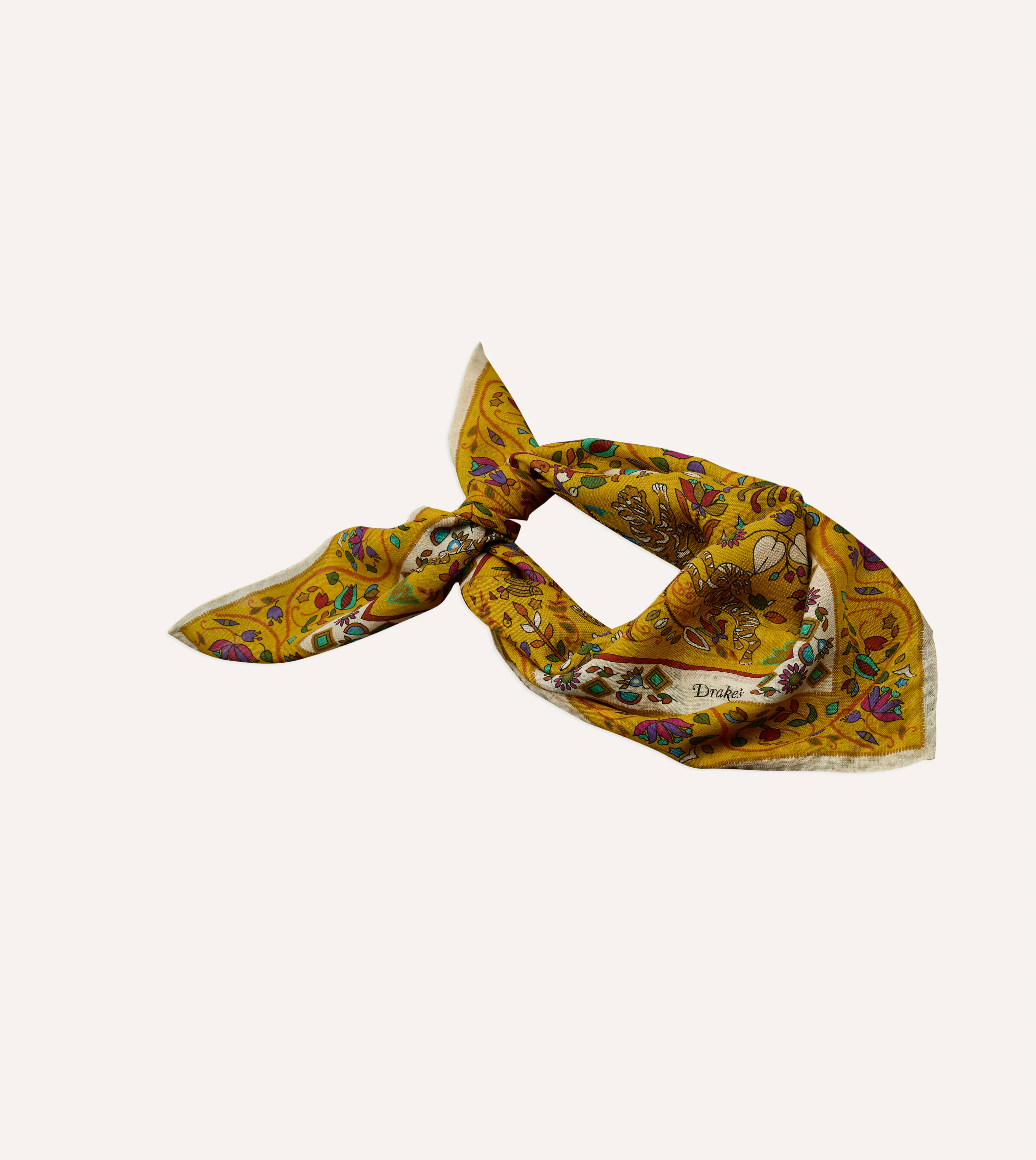 Yellow Tiger Garden Print Wool-Silk Bandana - Image 4